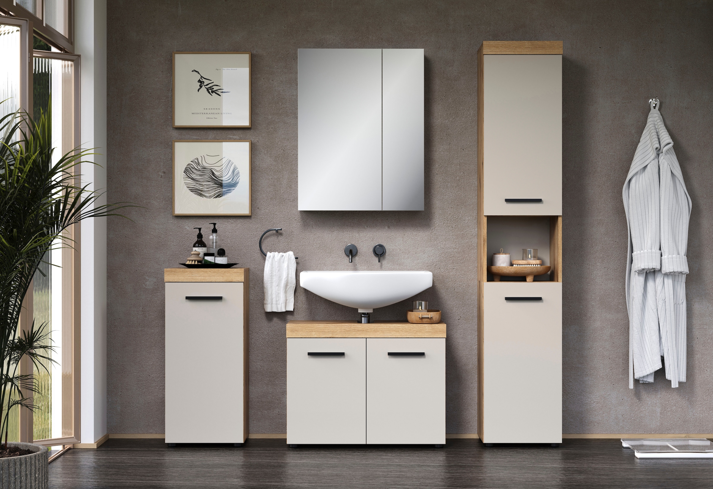 welltime Armoire haute »Isera« 1 cuis tlg. Badschrank mit 2 Türen und 1 offenem Fach  – (B/T/H) 36 /31/184 cm