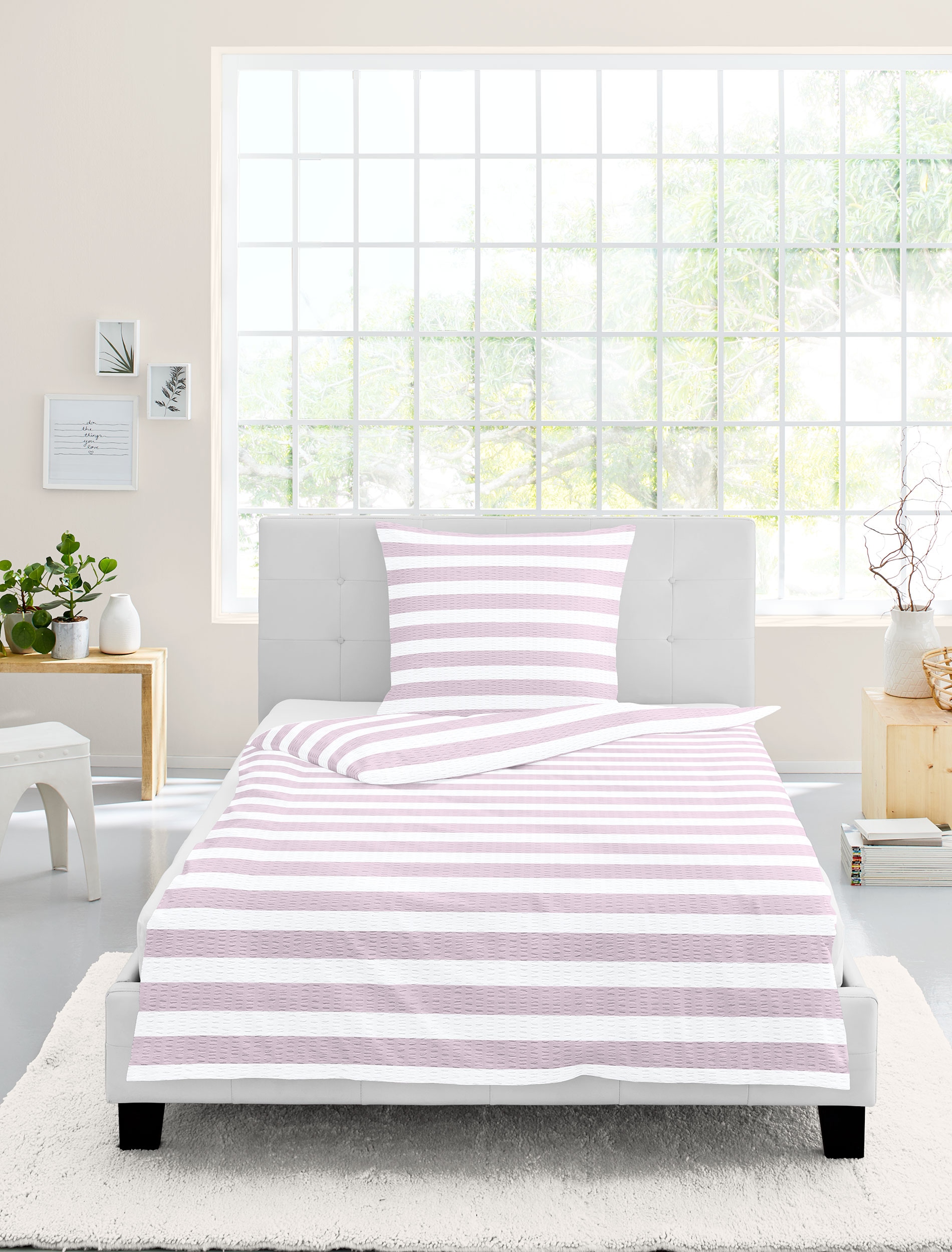 BIERBAUM Bettwäsche »Bettwäsche 4196« 2 Seersucker, 100  % Baumwolle, pflegeleicht, bügelfrei, kühlend