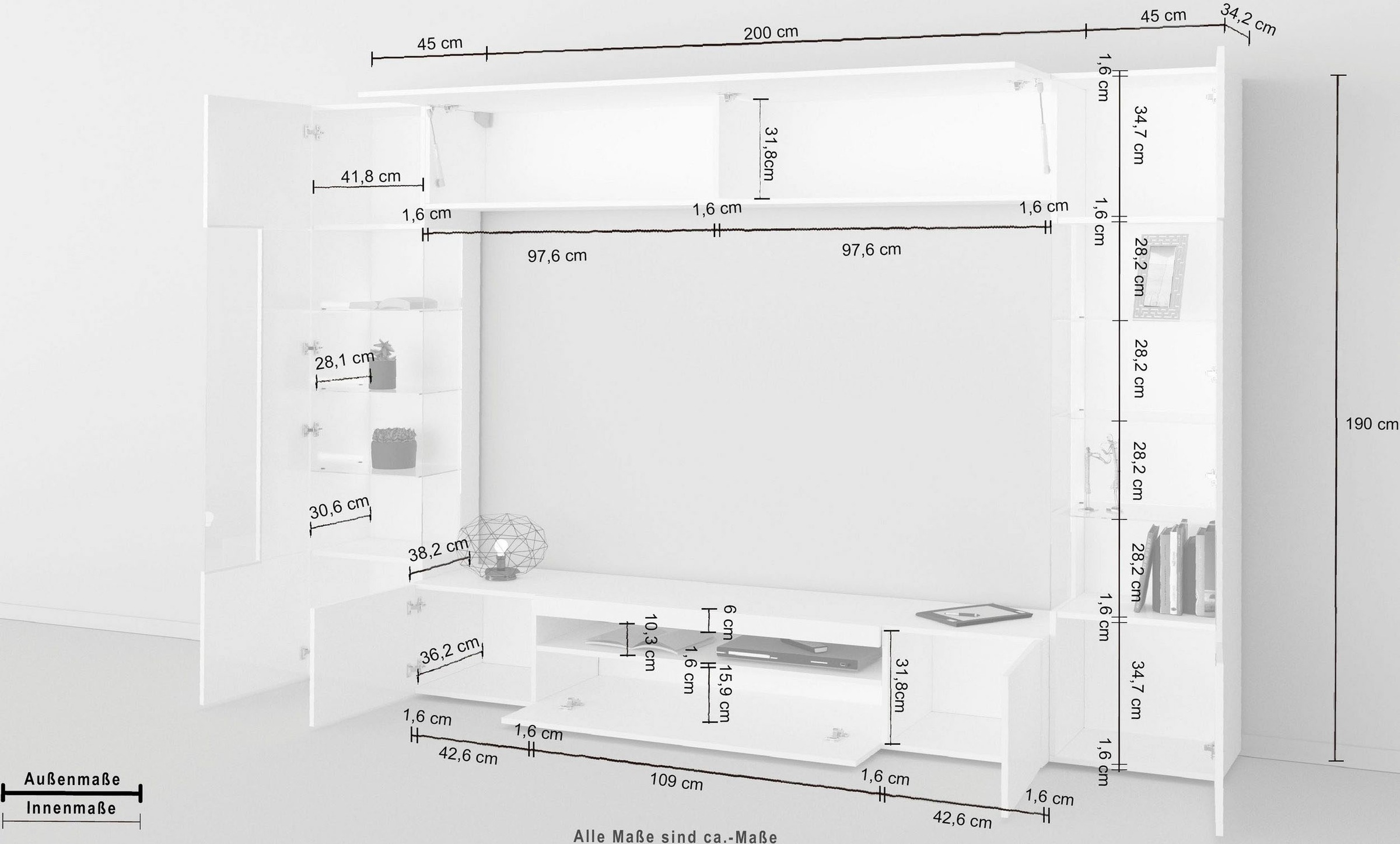 GOODproduct Meuble mural »New Egypt« Breite 290cm, 4 cuis tlg.