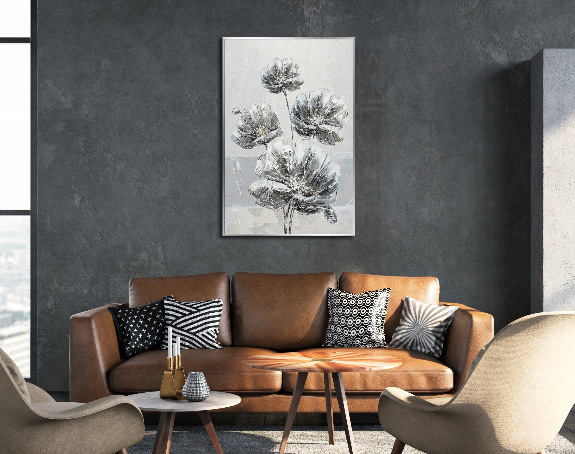 Bönninghoff Peinture à l'huile »handarbeit gerahmt BLUMEN 78x118 cm – Wandbild Deko modern« Fleurs | Images de fleurs 1 cuis tlg. fabriqué à la main, chaque image est unique, cadre à joint creux