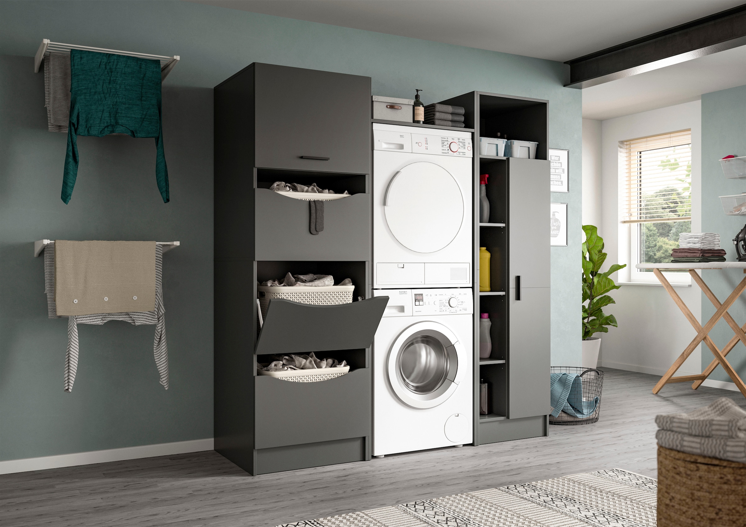 welltime Waschmaschinenumbauschrank »FALAS, TOPSELLER, Höhe 195 cm, 1 Boden, für Waschmaschine &Trockner« in verschiedenen Farben erhältlich, 1 Stk. tlg. Waschmaschine, Trockner, Waschmaschinenschrank, Umbauschrank, Wäsche