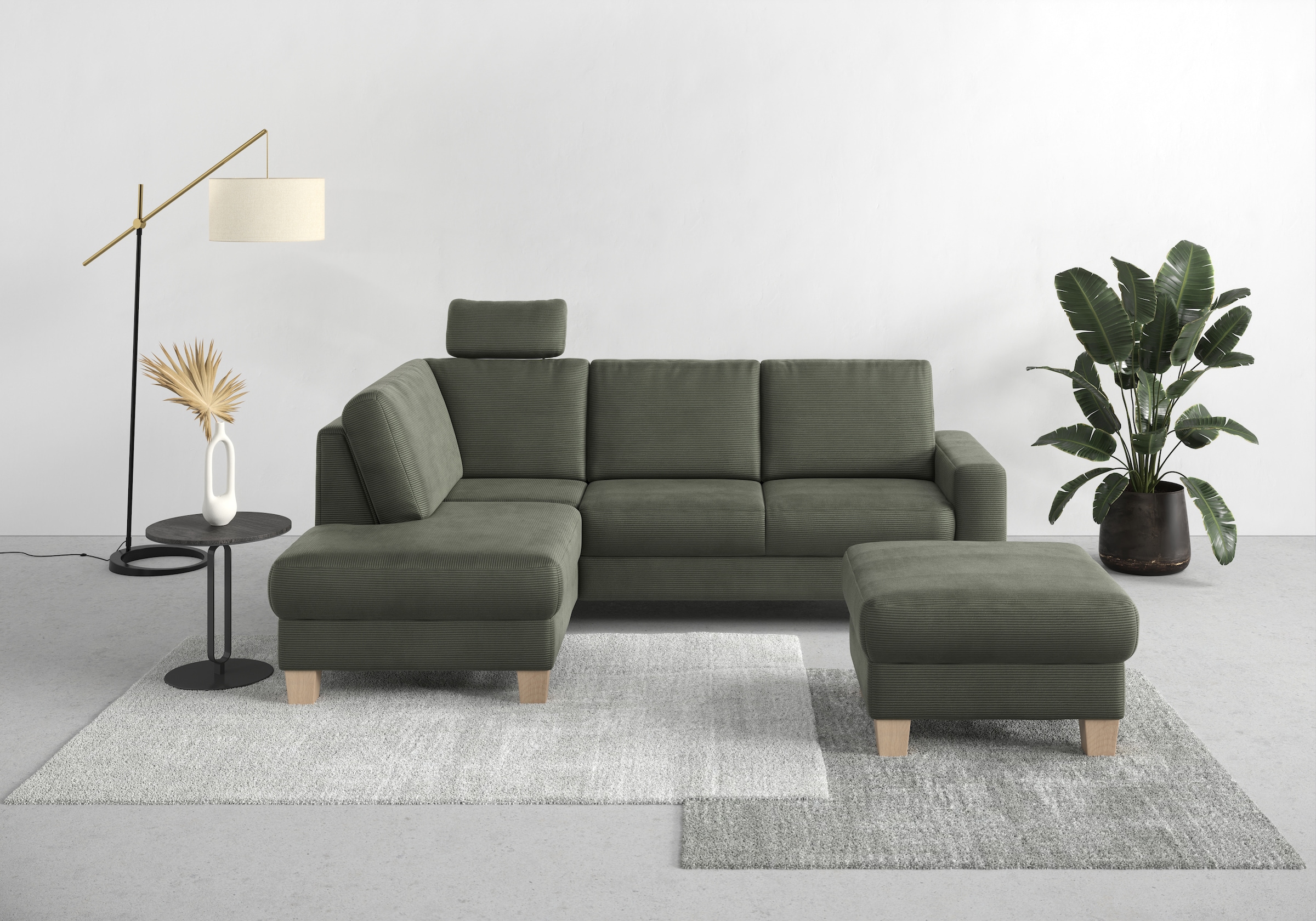 Home affaire Ecksofa »Summer L-Form« mit Ottomane, wahlweise mit Bettfunktion und Bettkasten, Cord-Bezug