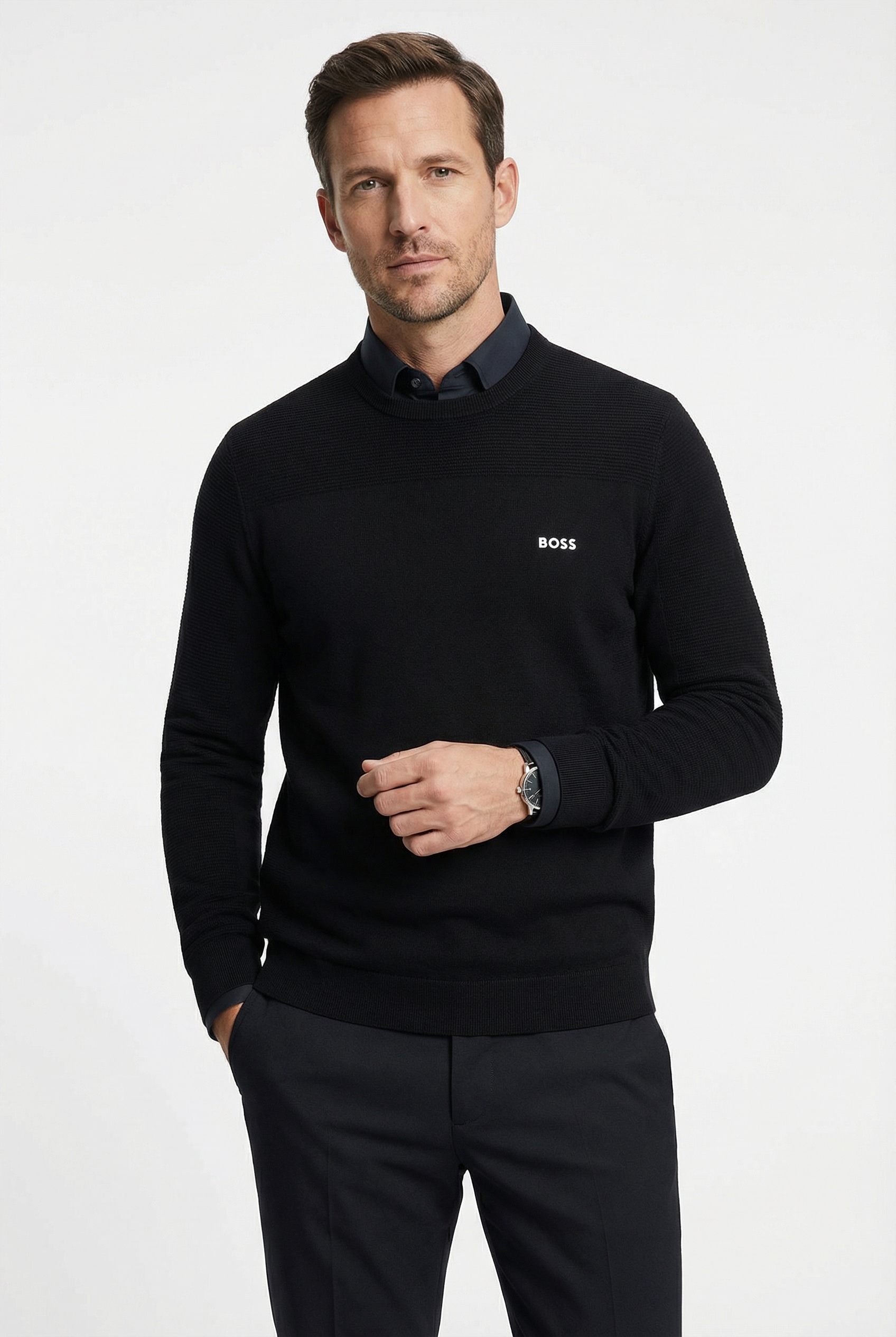 BOSS GREEN Pull en tricot »KN Momentum-X CN« Rundhalsausschnitt, Regular Fit, kontrast HD-Logo