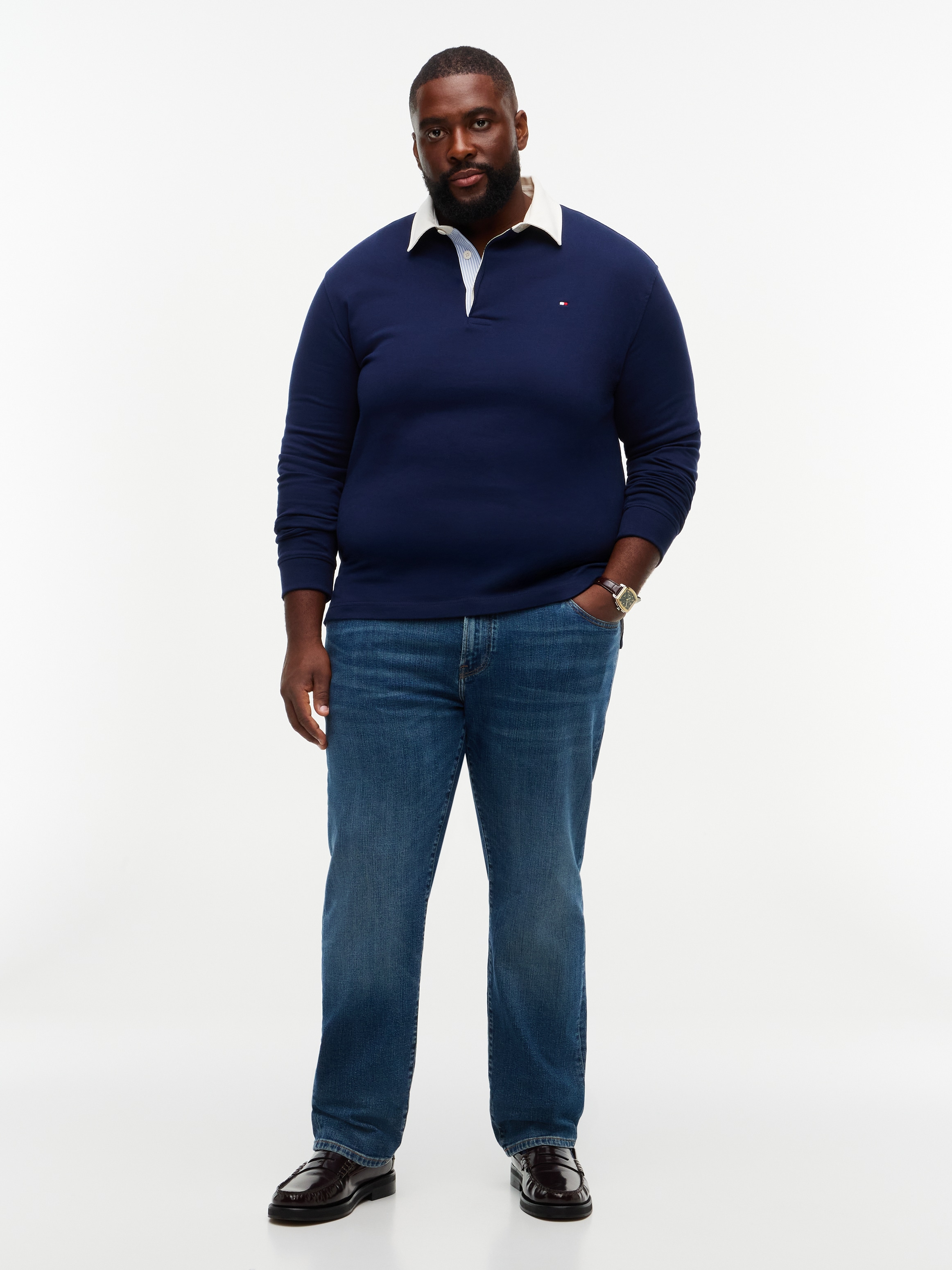 Tommy Hilfiger Big & Tall Rugbyshirt »BT-ESSENTIAL SOLID RUGBY« Grosse Grössen, kontrastfarbener Kragen