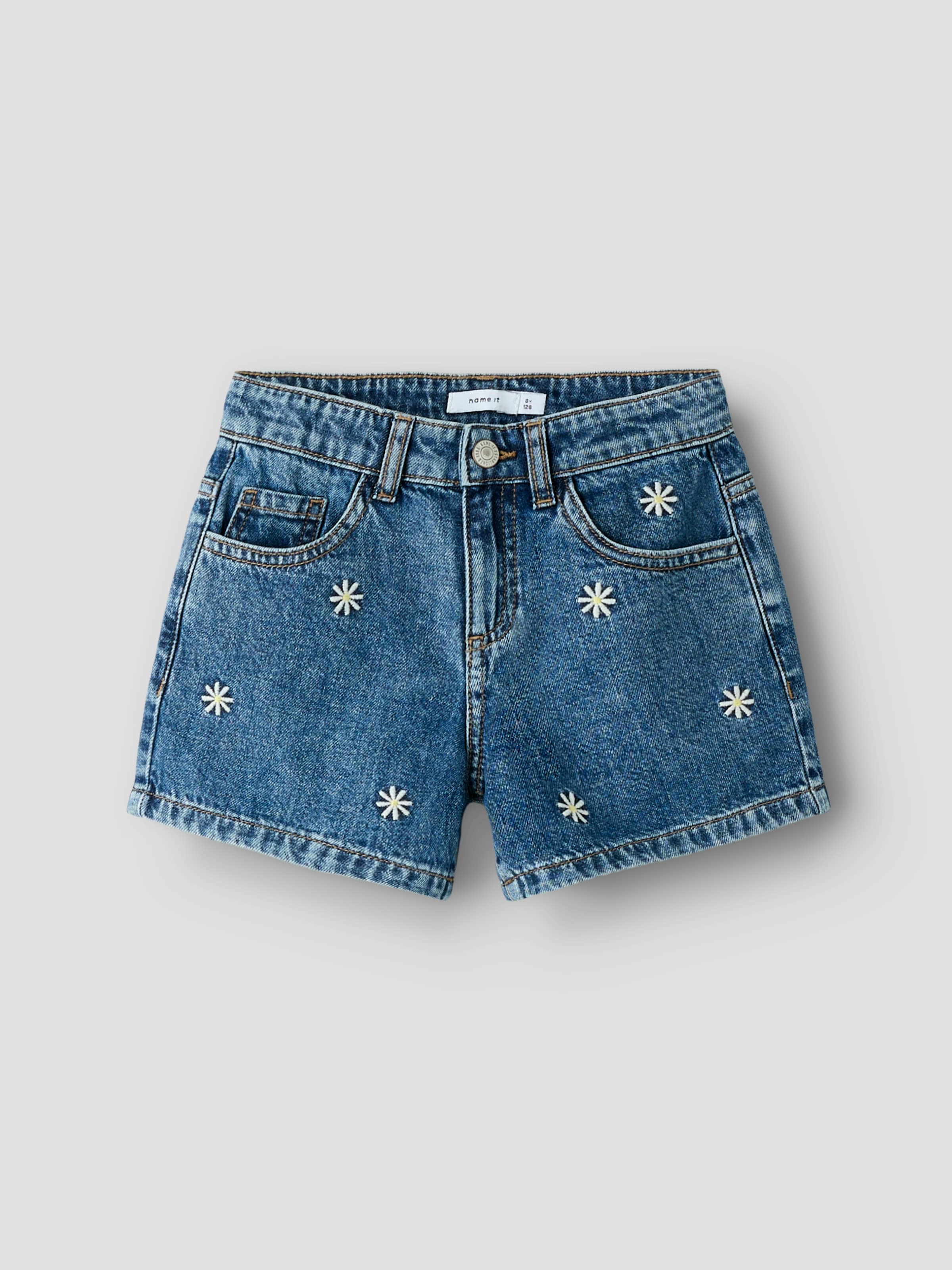 Name It Short en jean »NKFBELLA REG DNM SHORTS 3674-BE NOOS« Baumwolle, verstellbarer Bund, bestickte Details