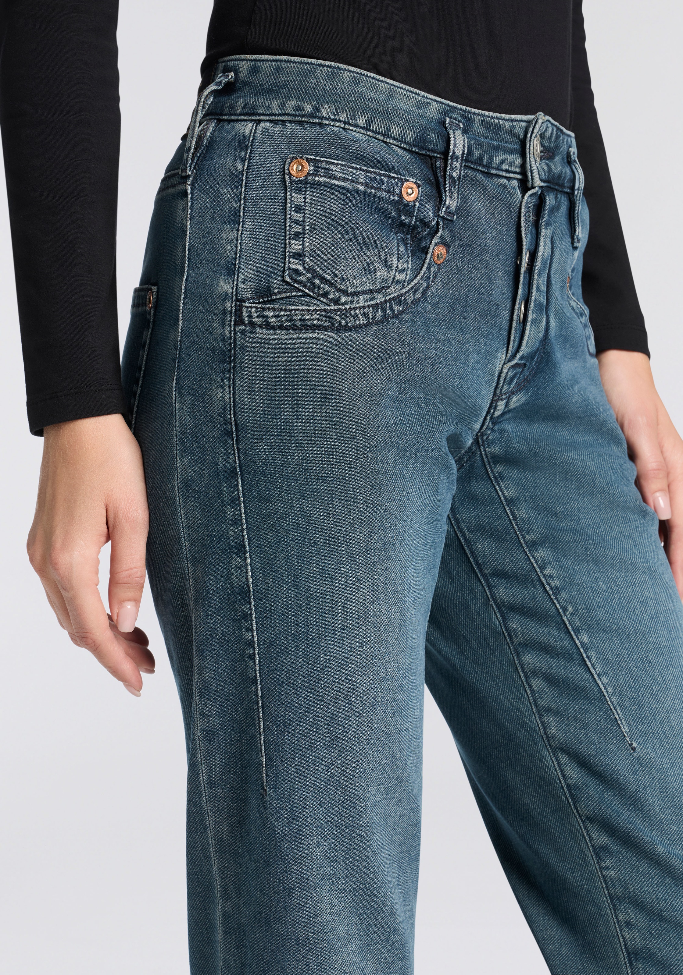 Herrlicher Jeans à 5 poches »Shyra Tap Denim Comfort« in Cropped Länge, Umschlagsaum