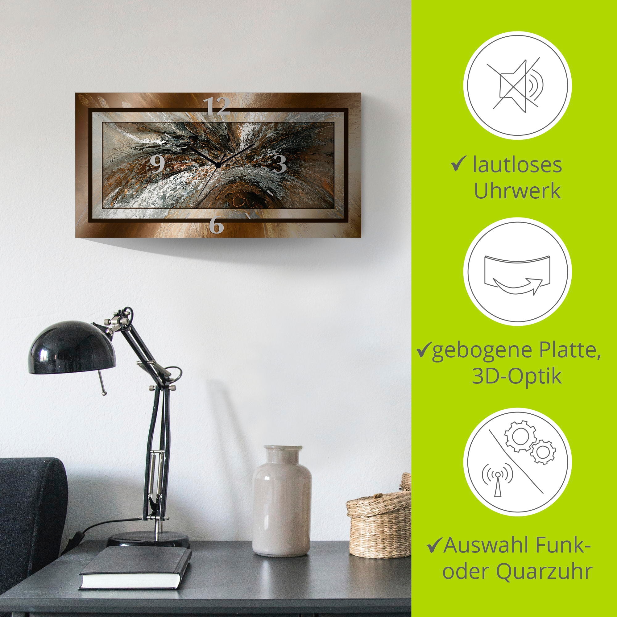 Artland Horloge murale »Gold Abstrakt 1« wahlweise mit Quarz- oder Funkuhrwerk, lautlos ohne Tickgeräusche