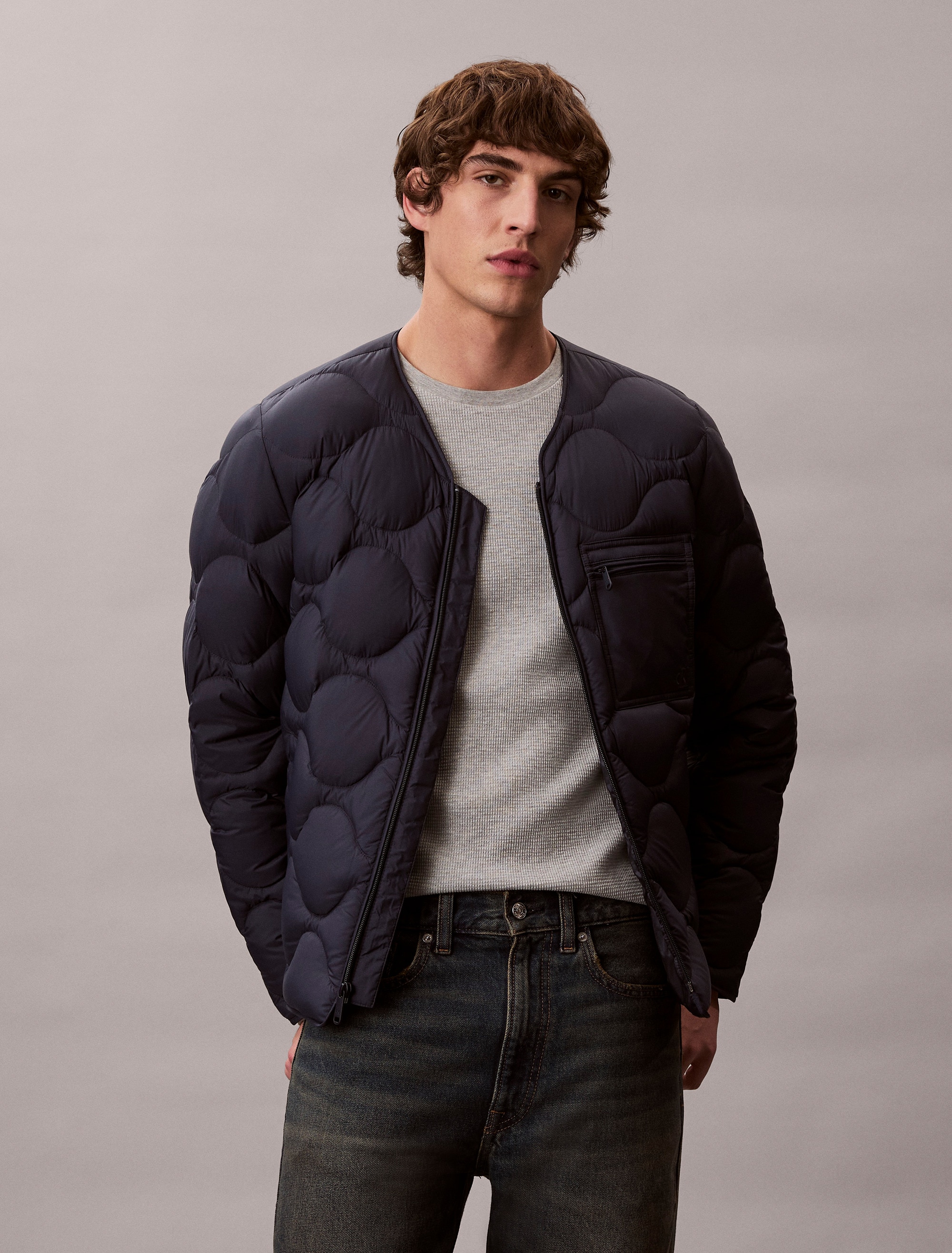 Calvin Klein Jeans Doudoune sans capuche col en tricot, coupe régulière, doublure chaude