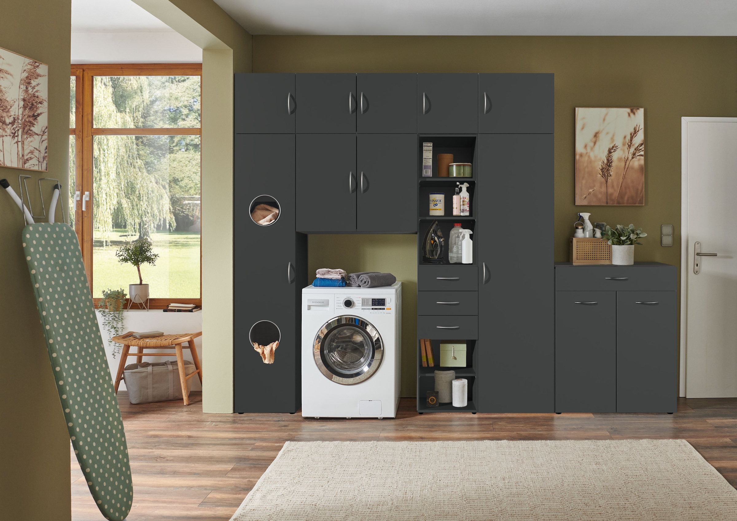 Wimex Armoire multi-usages »Multiraumkonzept, praktische Waschmaschinenlösung, Breite: 280cm« disponible en couleurs graphite ou blanc,