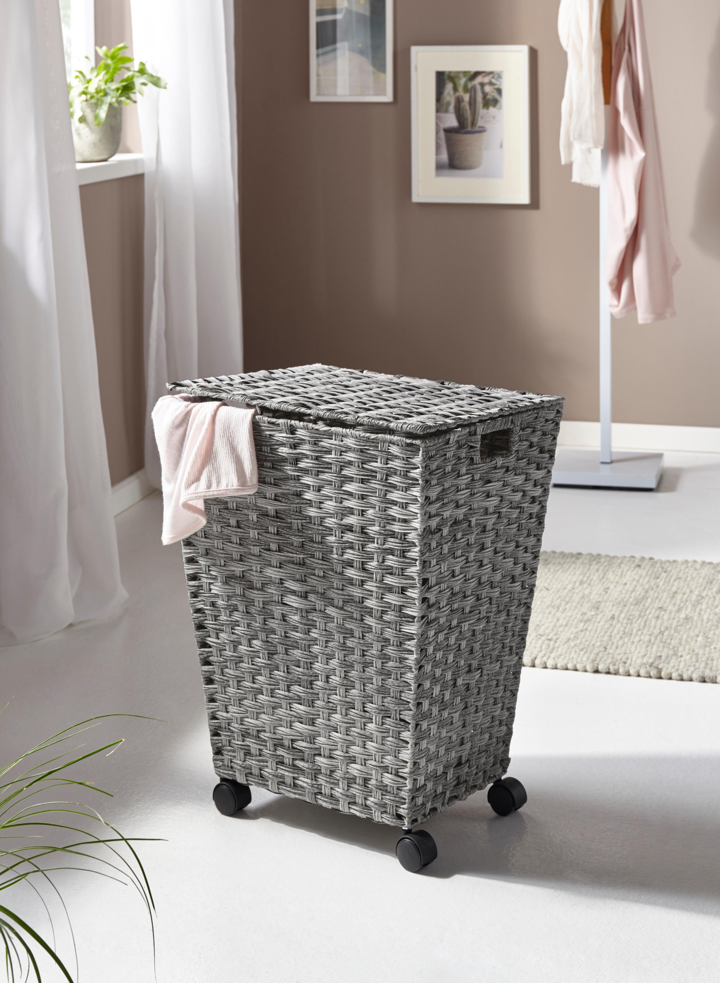 locker Panier à linge polyrattan, avec roulettes