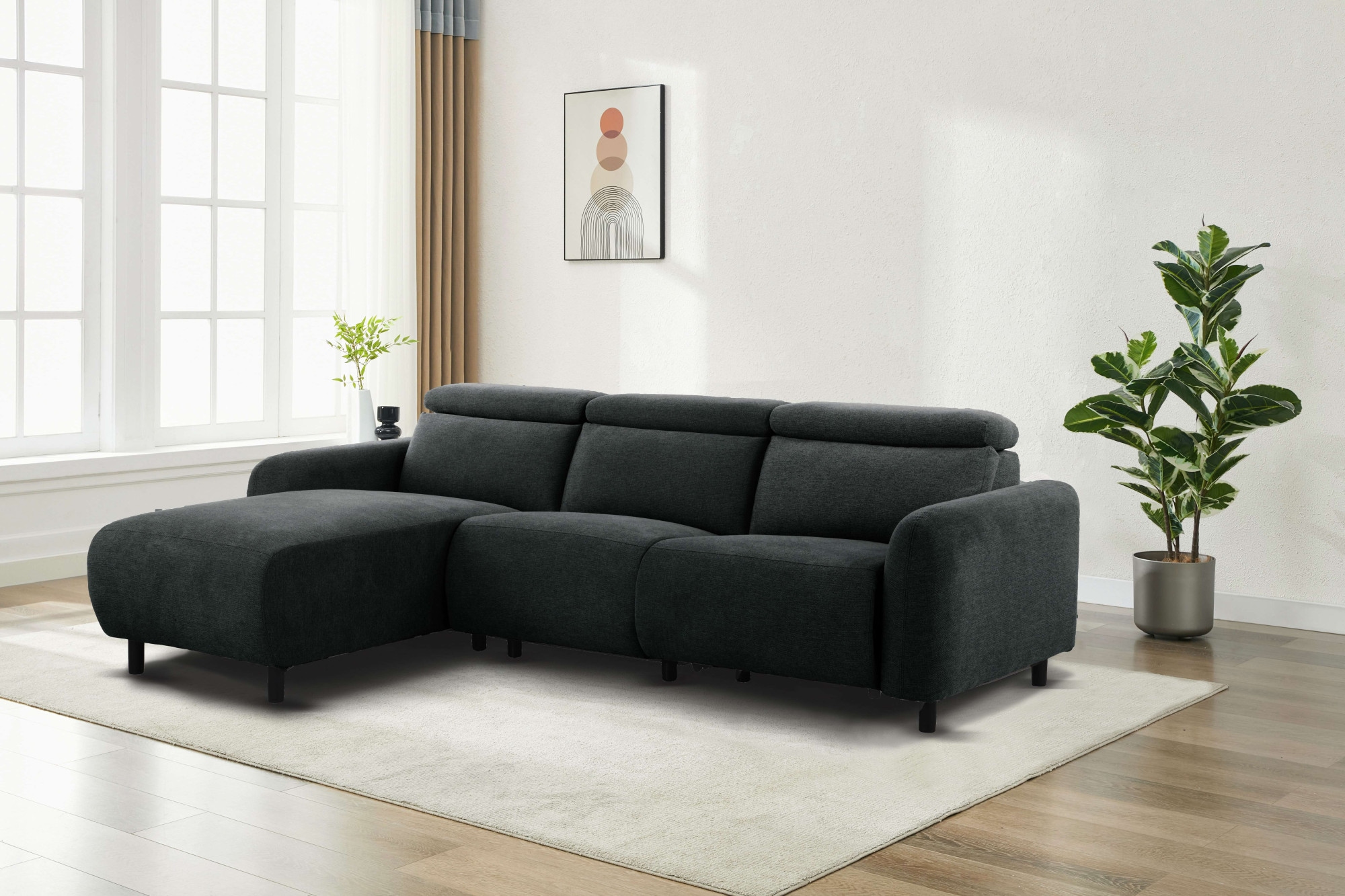 GOODproduct Ecksofa »SKAANE Struktur, L-Form, 274 cm, manuelle/elektrische Relaxfunktion,« rundes Design, Kopfteilverstellung, Federkernpolsterung