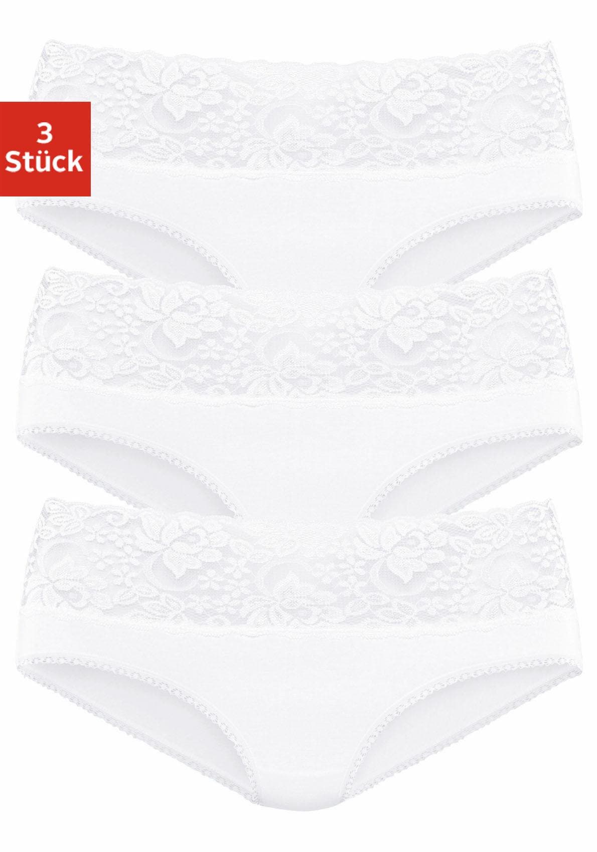 Vivance Slip 3er-Pack,  aus elastischer Baumwolle mit floraler Spitze