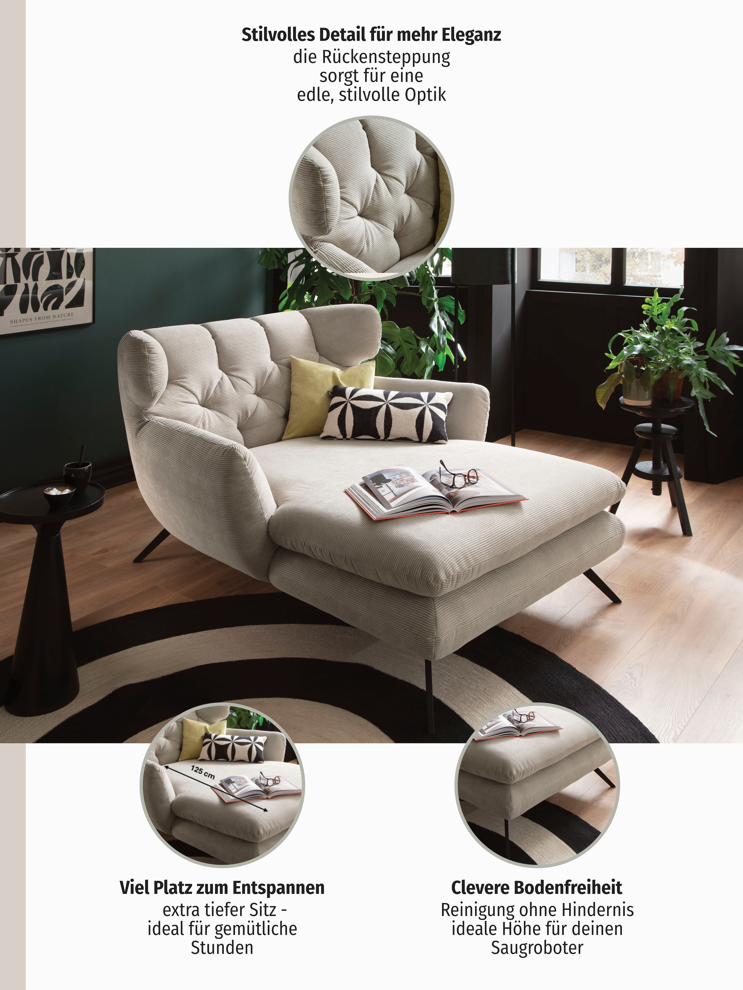 3C Candy Canapé 2 places »Beatrice Loungesessel, Ohrensessel, bequem zum Relaxen, Breite 100cm« avec couture boutonnée au dos, fauteuil TV, fauteuil relax