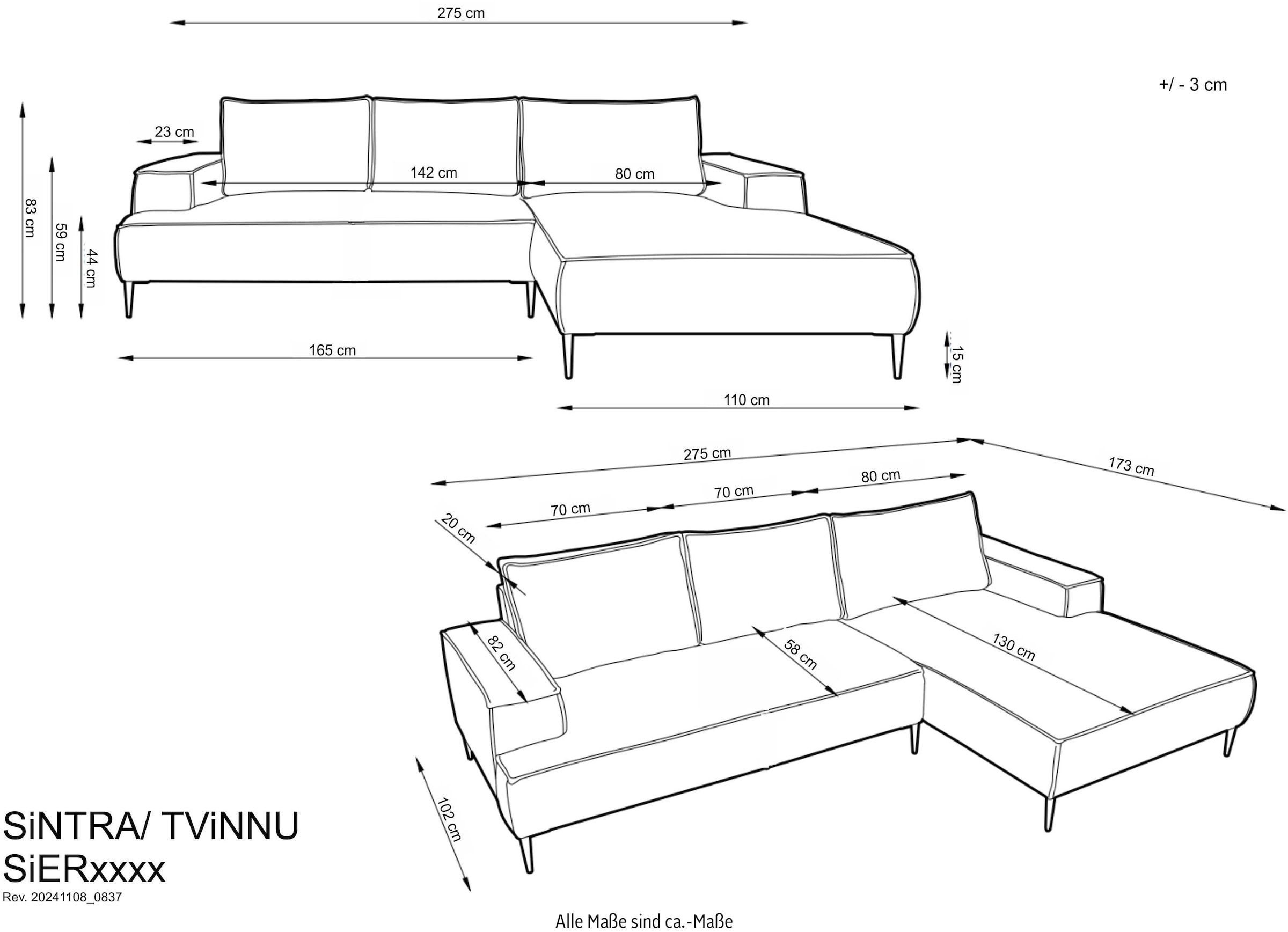 andas Canapé d'angle »TVINNU, L-Form, 275cm, in Cord und Leinenoptik« wahlweise Recamiere rechts/links, schwarze Füsse, bequemer Sitzkomfort