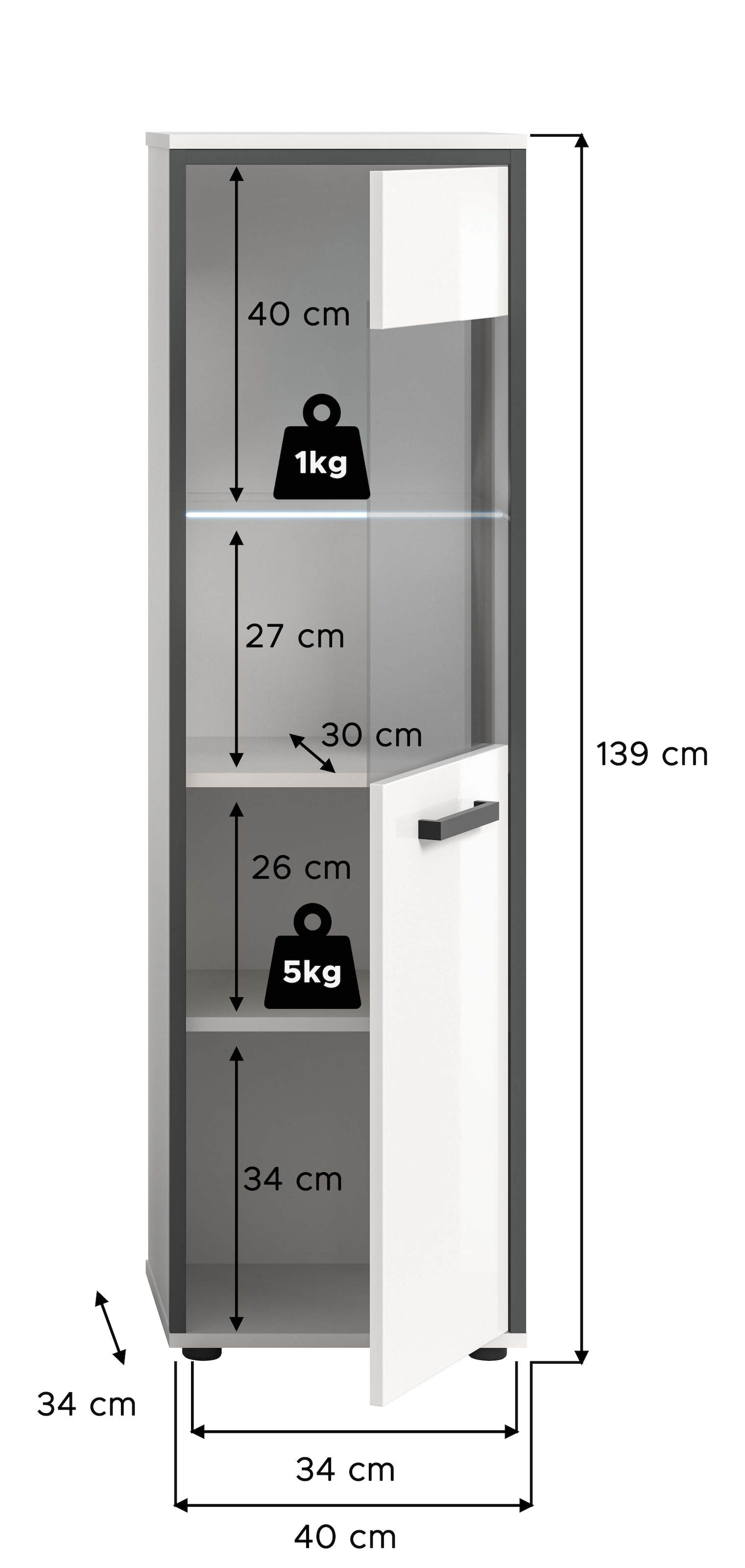 welltime Midischrank »KAJO, hochglanz Front, inkl. Beleuchtung, Glastür, 4 Fächer« 2 Stk. tlg. Badschrank, Midischrank, Bad, Badezimmer