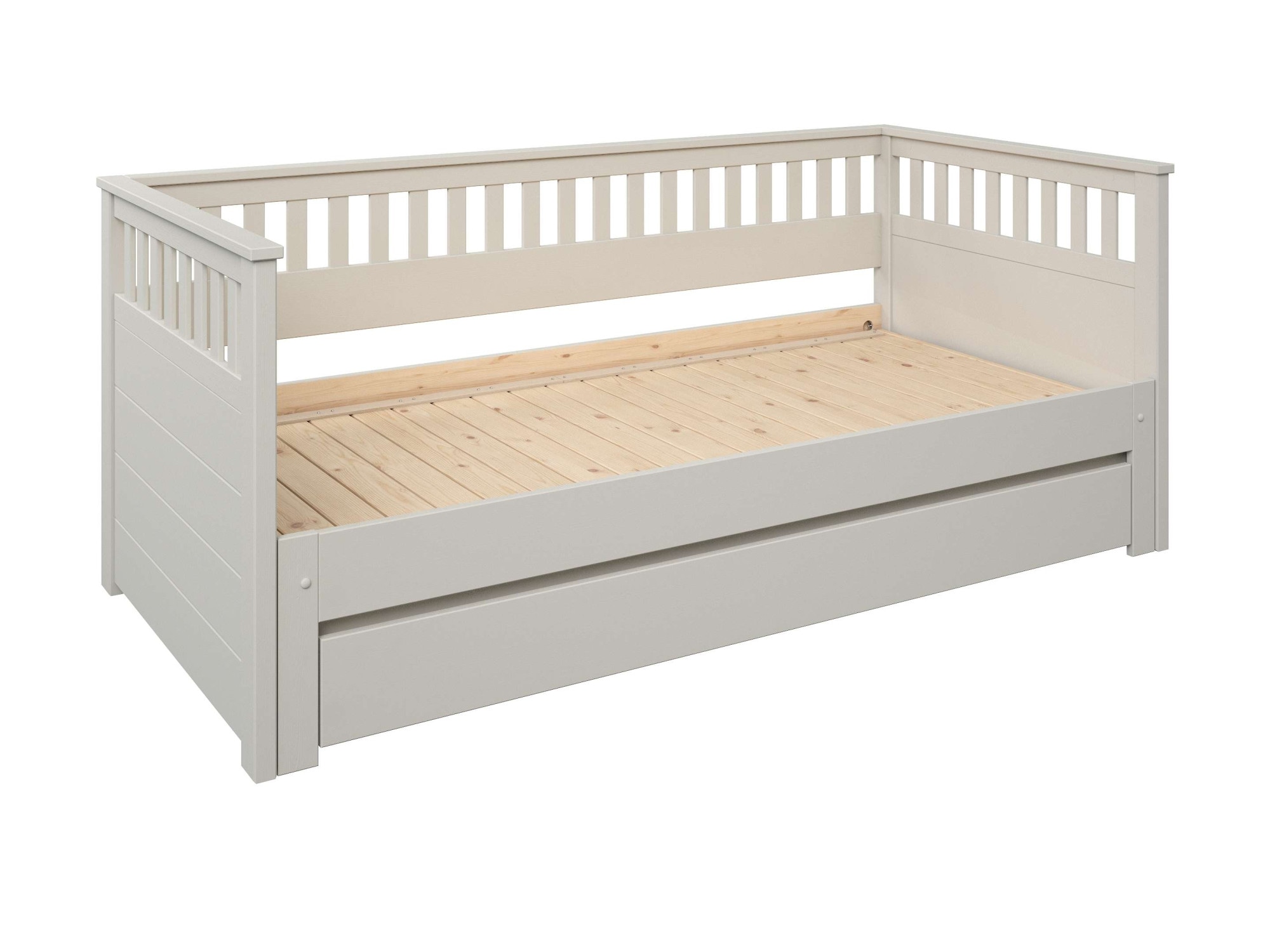 GOODproduct Lit de jour »Morrick, ausziehbar, 2 Schlafplätze + Schublade, Cashmere Beige« en pin massif et MDF, comprenant coffre de lit et sommiers à lattes,