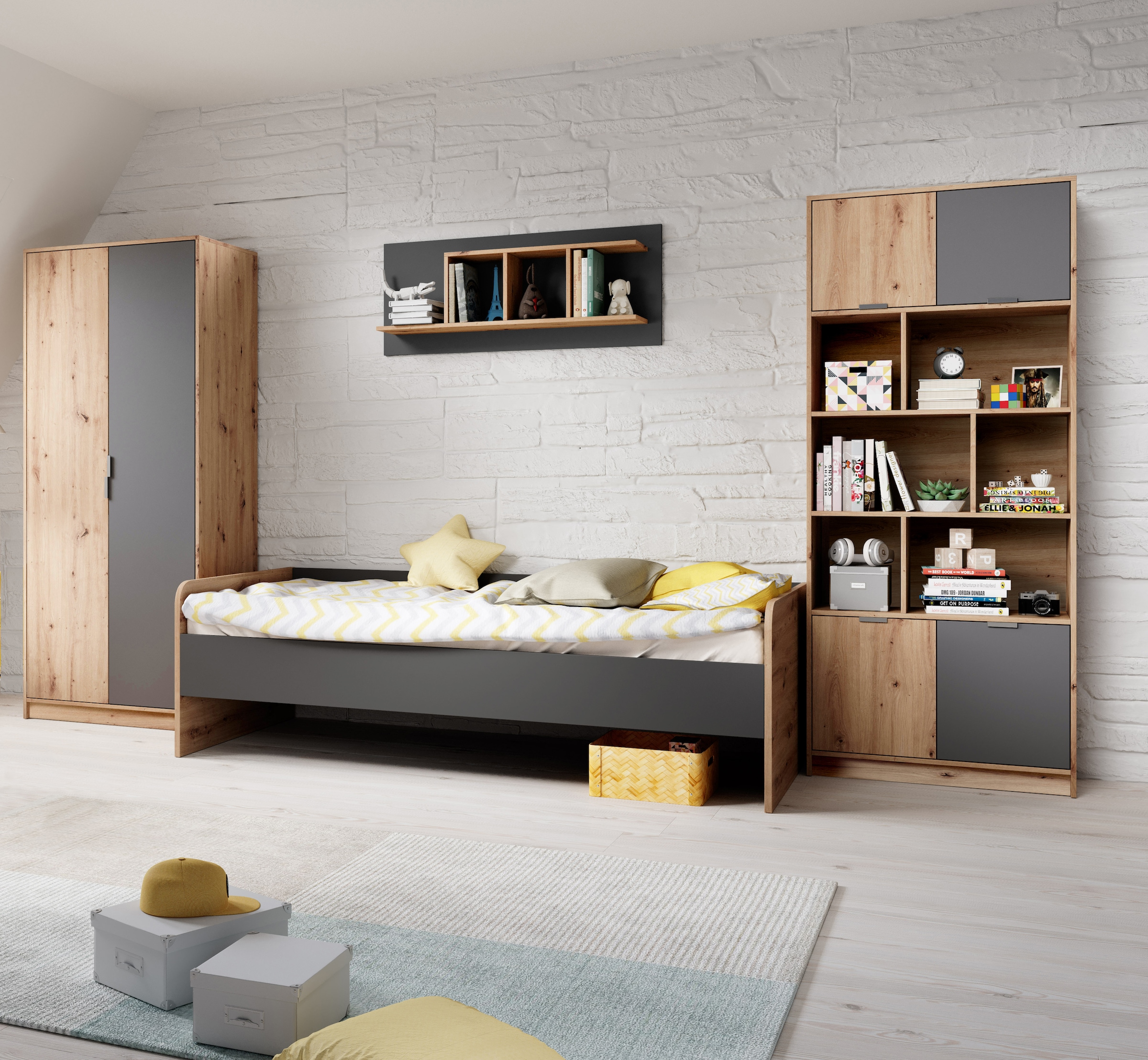 Begabino Set de chambre d'adolescent »Karla Kleiderschrank, Schreibtisch, Hängeregal, Standregal« Set, 4 cuis tlg. wahlw. mit Bett, anstelle des Tisches bestellbar, Artikelnr. 20676915