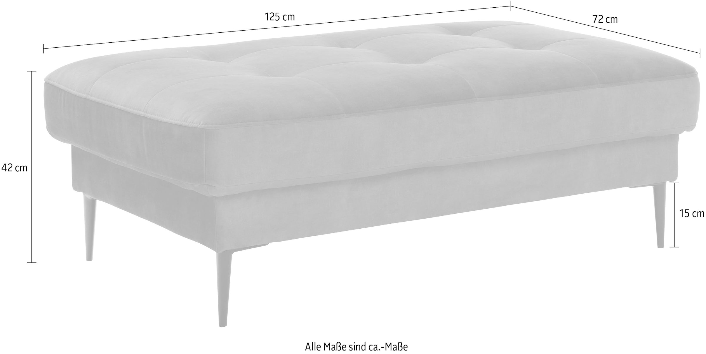 TRENDMANUFAKTUR Tabouret rembourré »Luzi, Polsterhocker, moderner Fusshocker« adapté à la série, pieds métalliques extra hauts, 125 x 42 x 72 cm