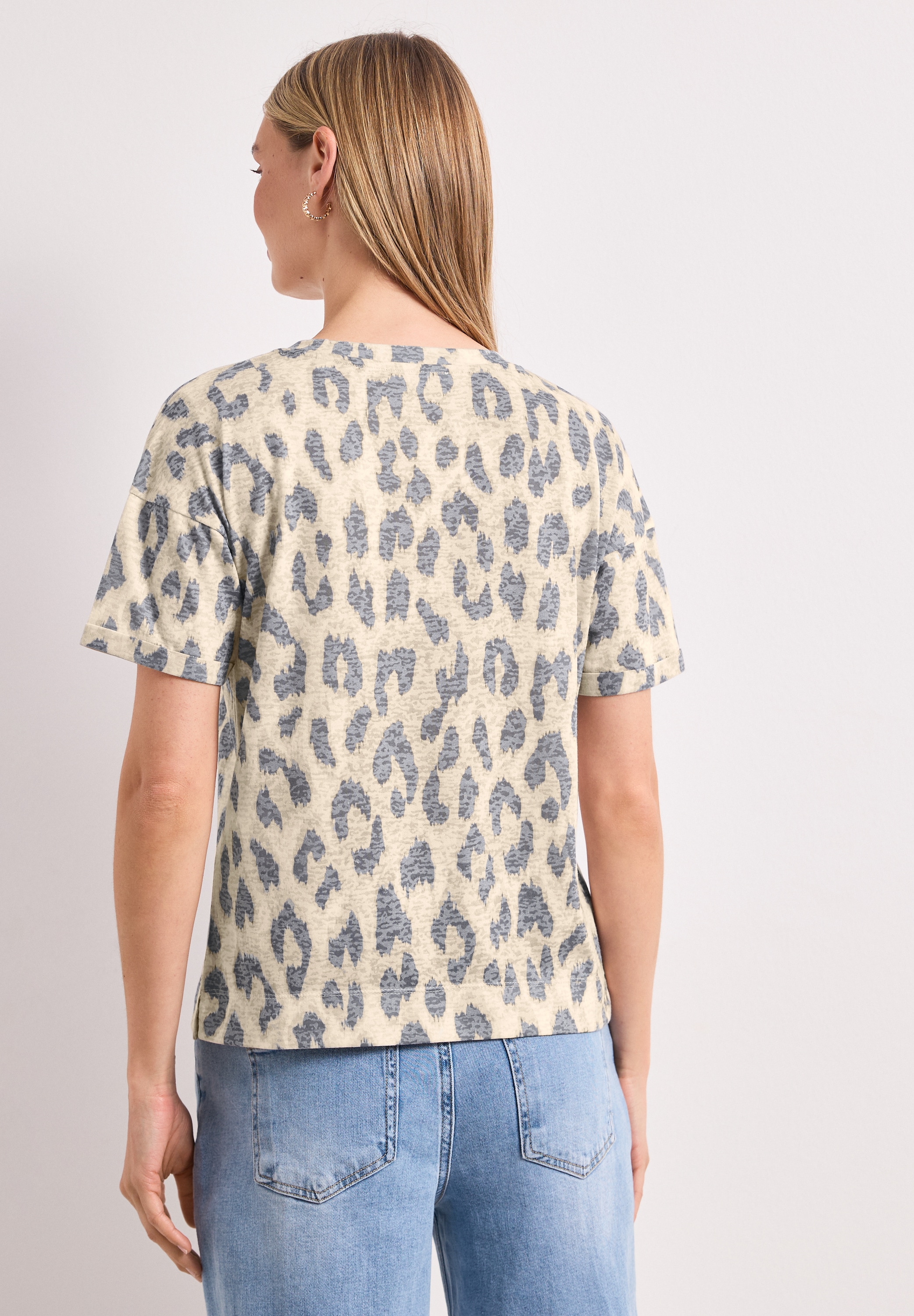 STREET ONE T-shirt à manches courtes Sommershirt im Ausbrenner-Look mit Leo-Print