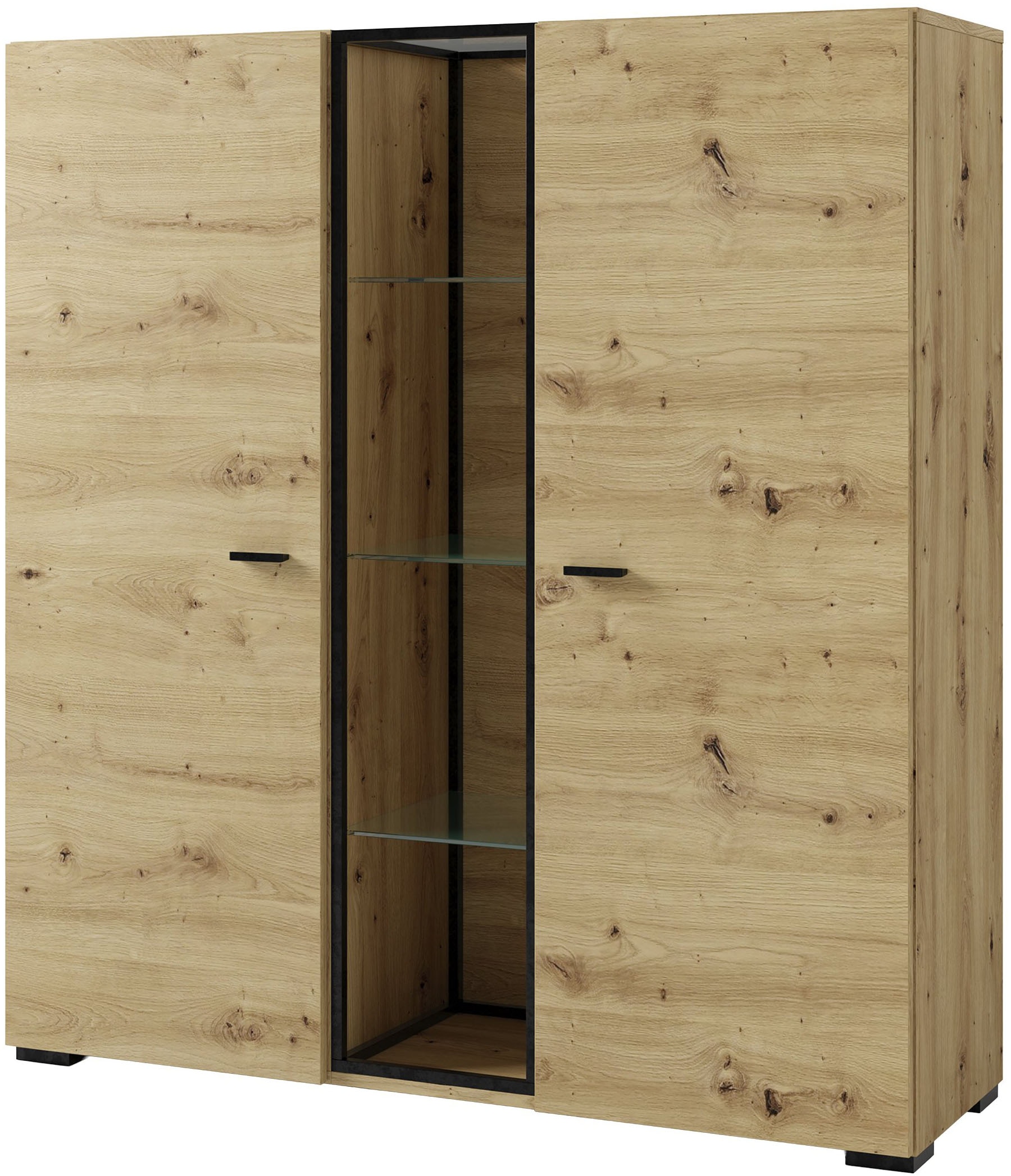byLIVING Highboard »FRAME« Artisan Eiche, 9 Fächer, offene Fächer mit Glasböden im Metallrahmen
