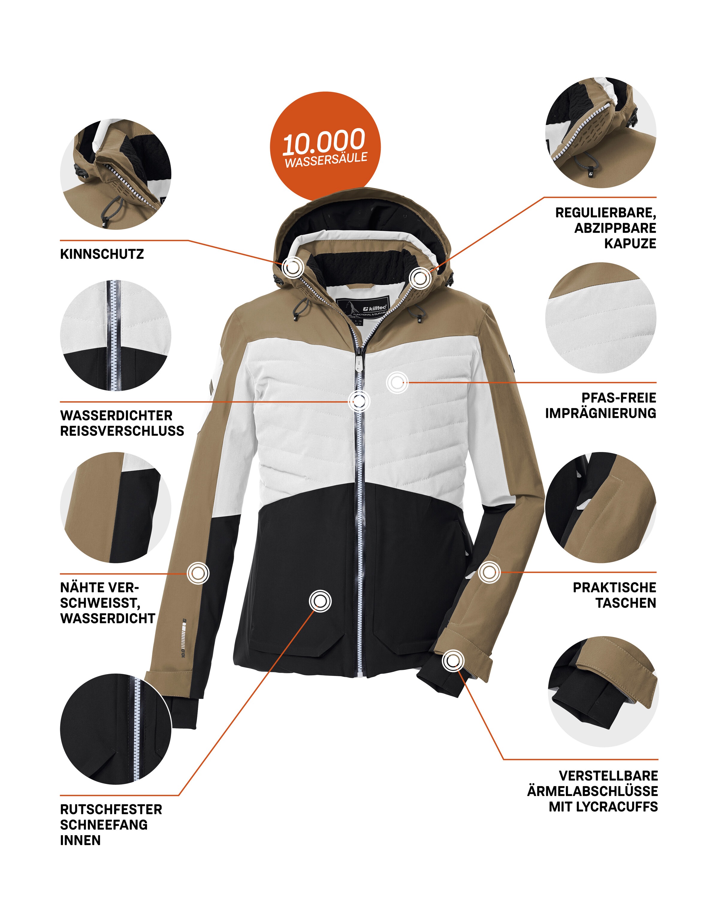 Killtec Skijacke »KSW 30 WMN SKI JCKT« Damen Skijacke: wasserdicht, atmungsaktiv, Colourblock-Design