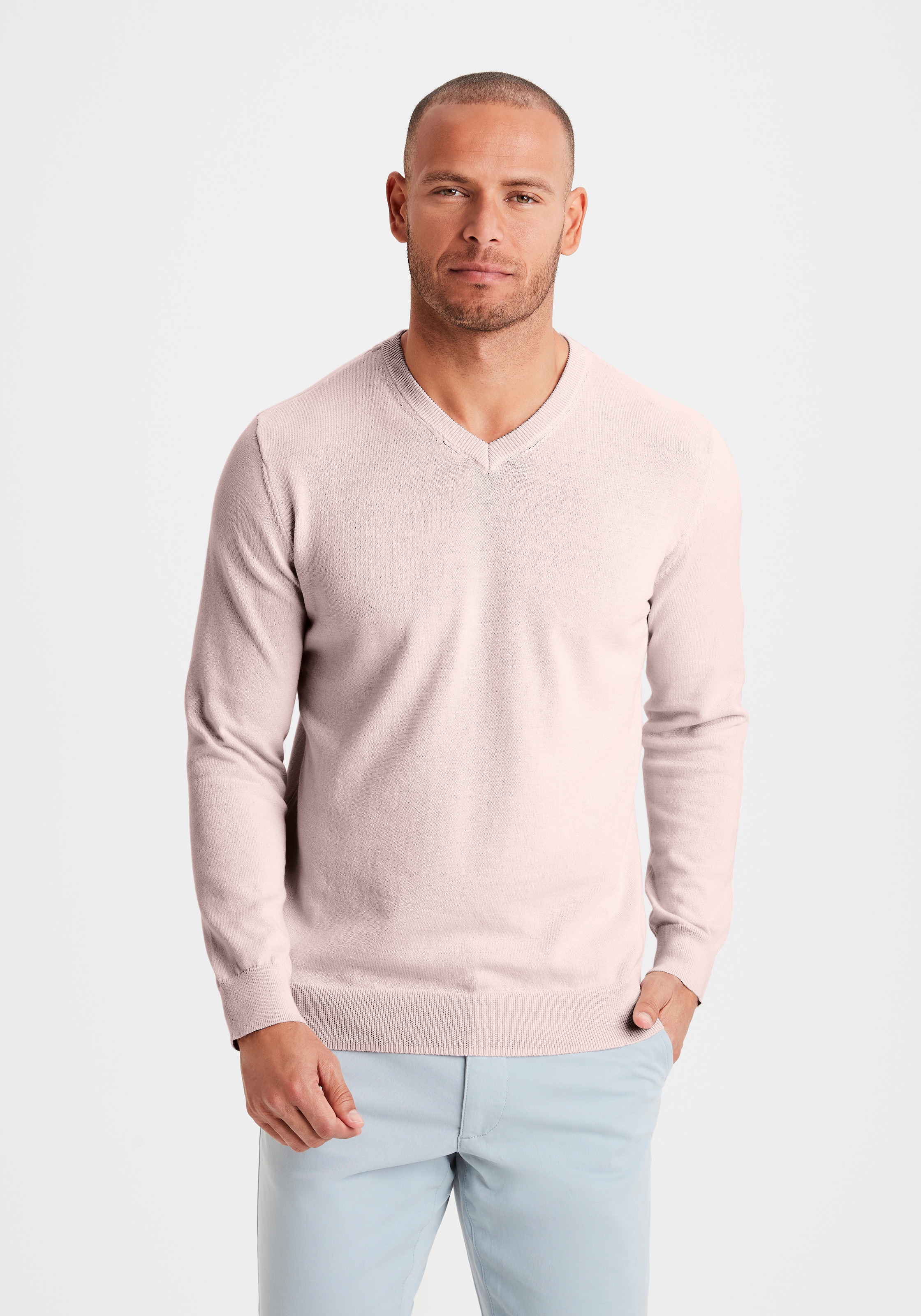 H.I.S Strickpullover mit V-Ausschnitt, Pullover aus Feinstrick, Baumwollmischung