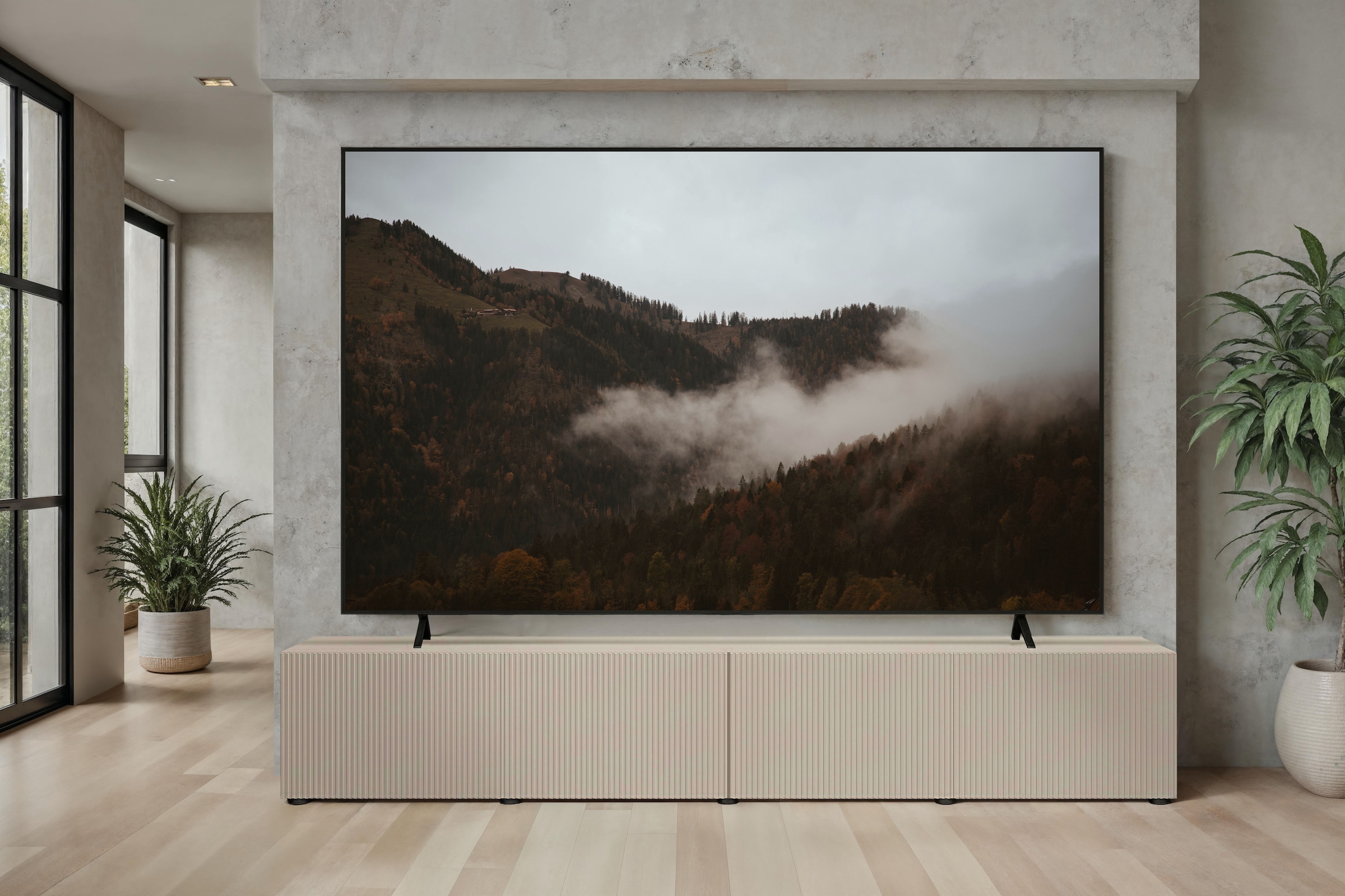 Home affaire Table basse »Rio, 245 cm breit, 47 cm tief, 4 Türen mit geriffelten MDF Fronten« Modernes Lowboard für bis zu 98-Zoll-TV – perfekt für die WM
