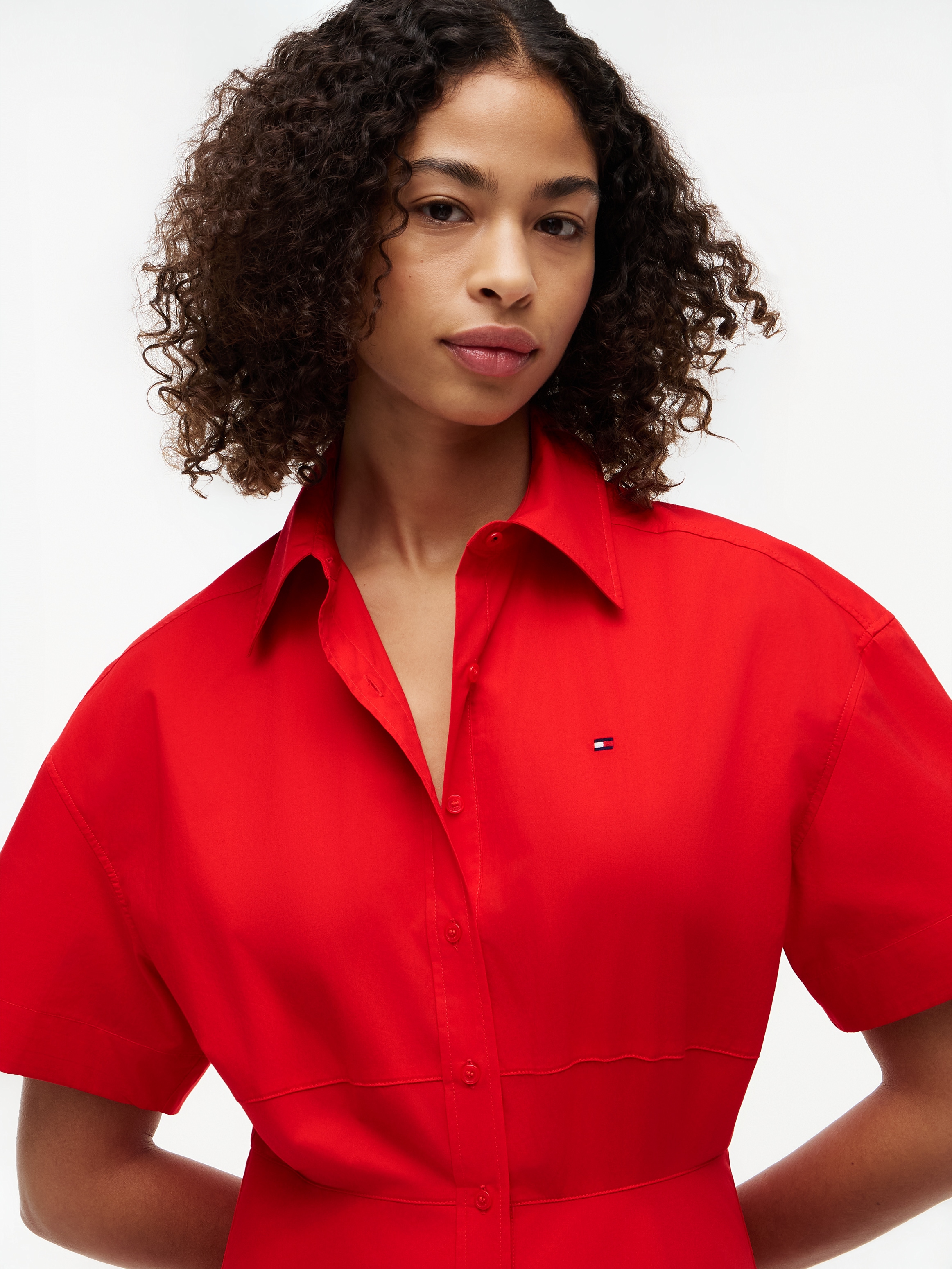 Tommy Hilfiger Blusenkleid »POPLIN FLRE SS MIDI SHRT DRS« Ohne Tasche Baumwolle