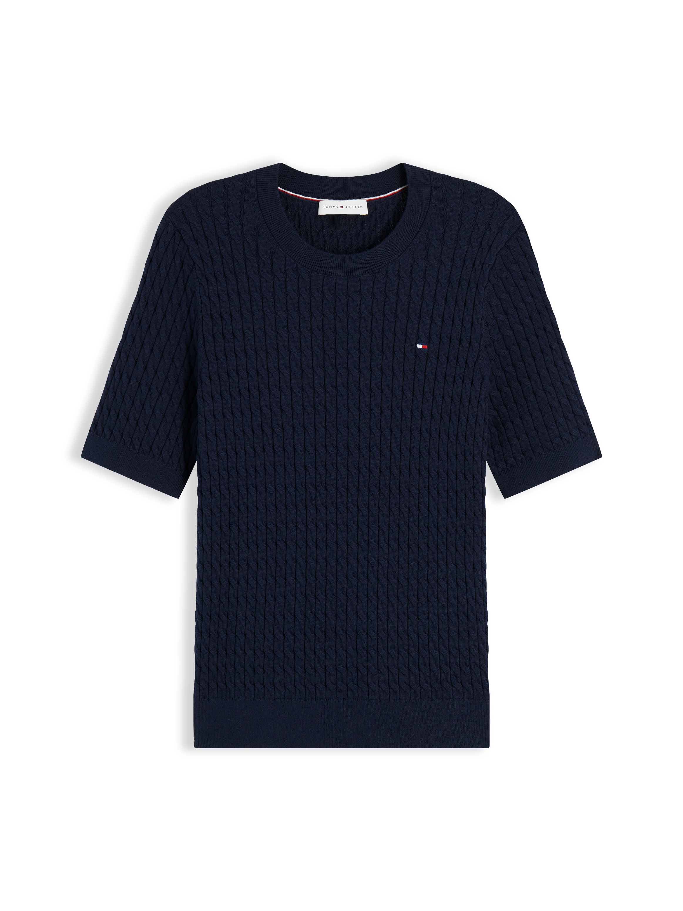 Tommy Hilfiger Kurzarmpullover »CO CABLE RWB C-NK SS SWT« Baumwolle, mit Zopfmuster