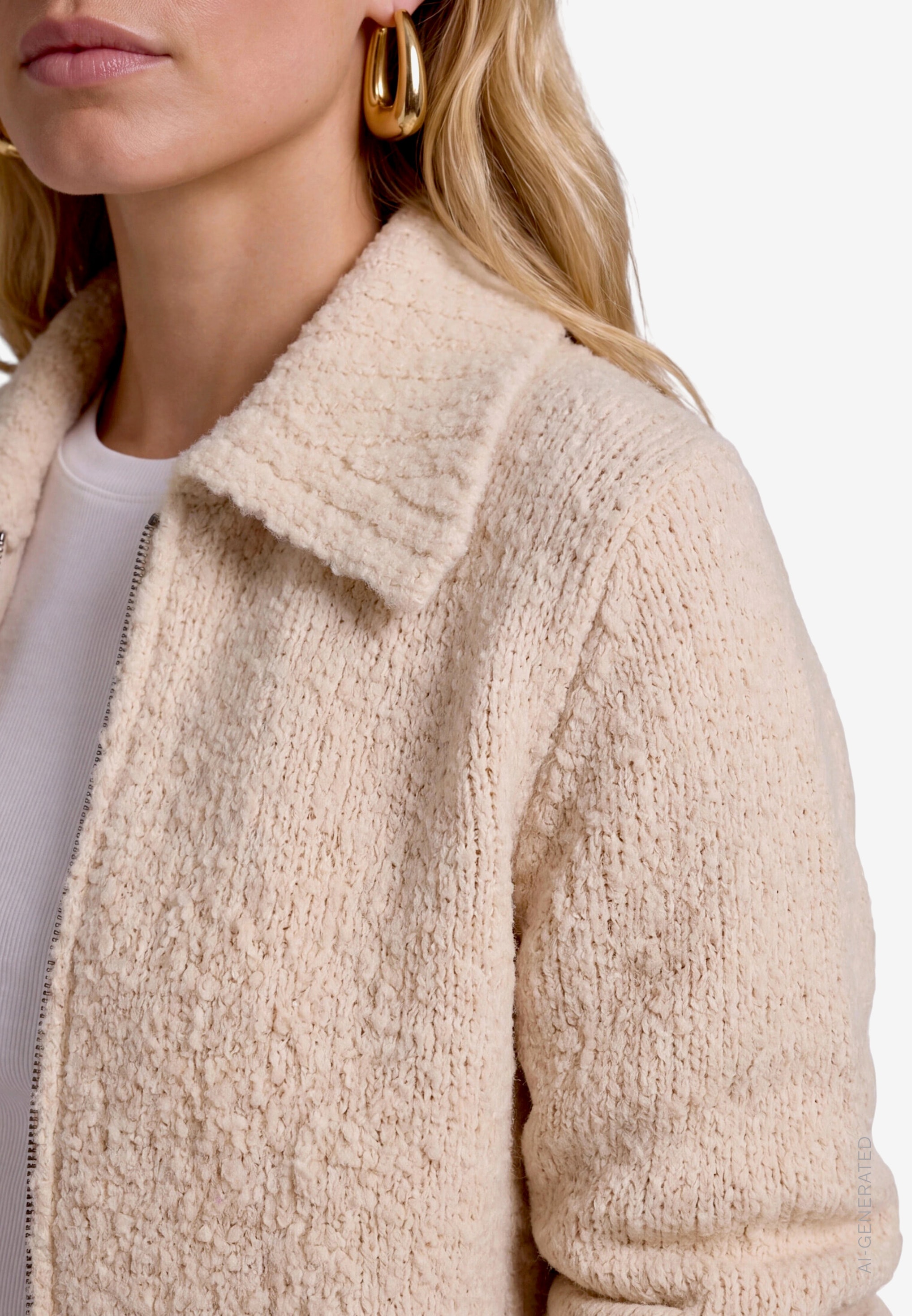 Zero Cardigan Grob-Strickjacke mit Hemdkragen und Reissverschluss