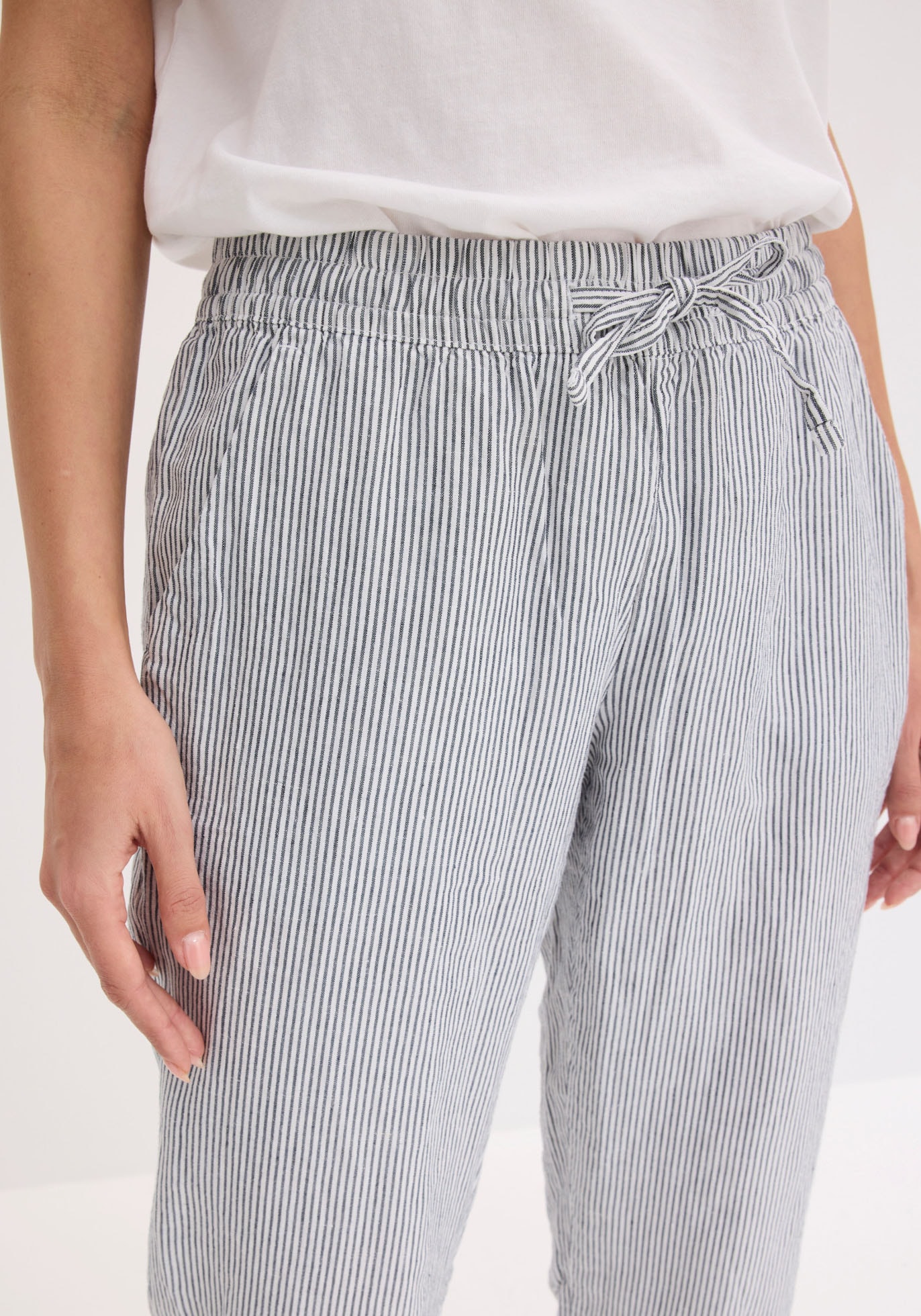 bonprix Pantalon en lin  en lin et lyocell, avec bord-côte élastique, regular fit