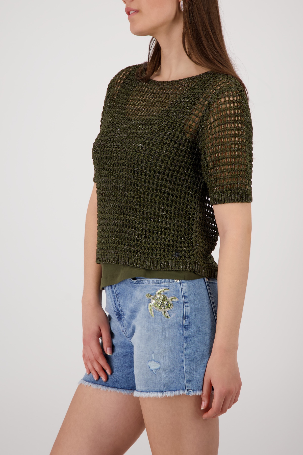 Monari Pull en tricot »Pullover Glanzbändchen« Regular fit mit Ajour-Strick