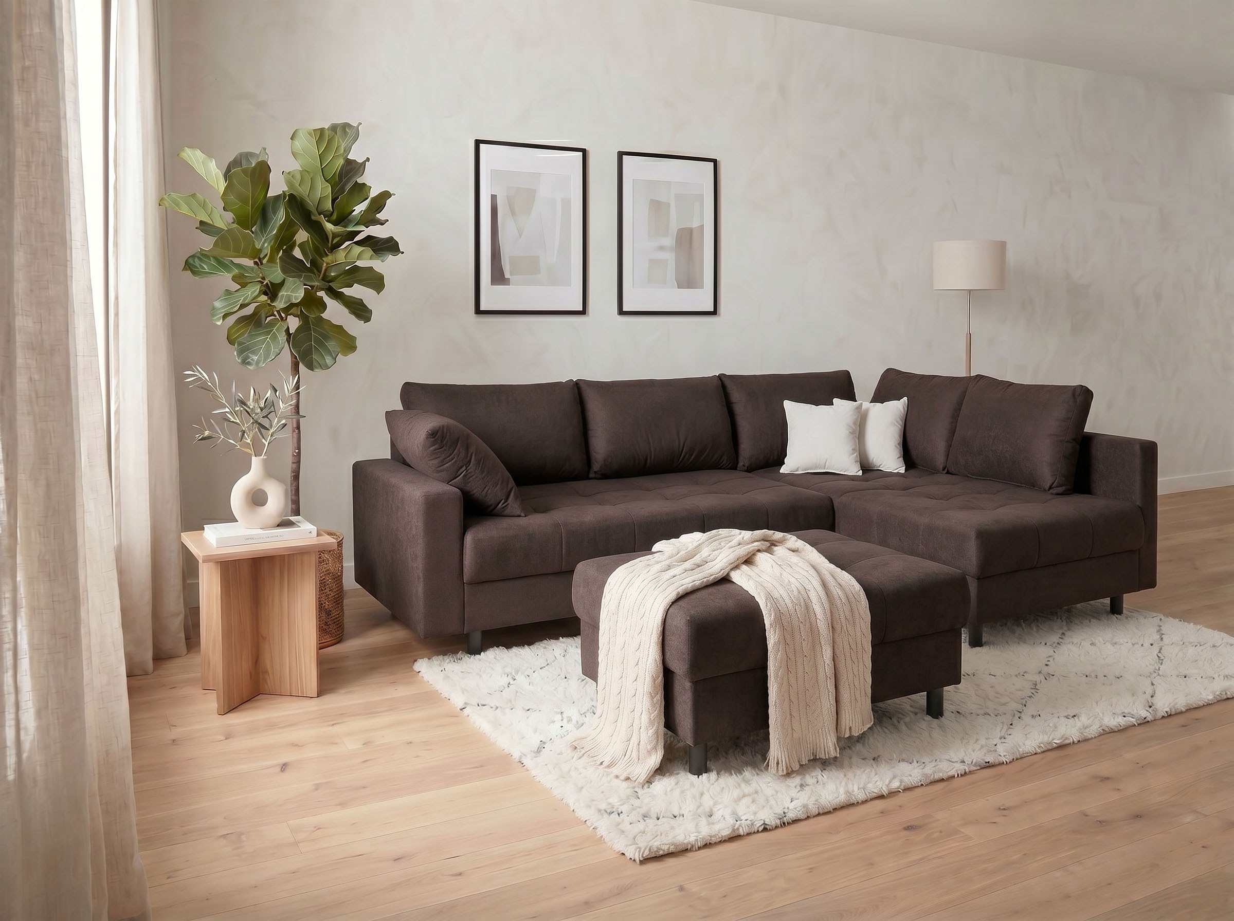 COLLECTION AB Ecksofa »Toni XL L-Form 274 cm Set inkl. Hocker« Set: Sofa & Hocker, 2 Zierkissen, Bonell-Federkern