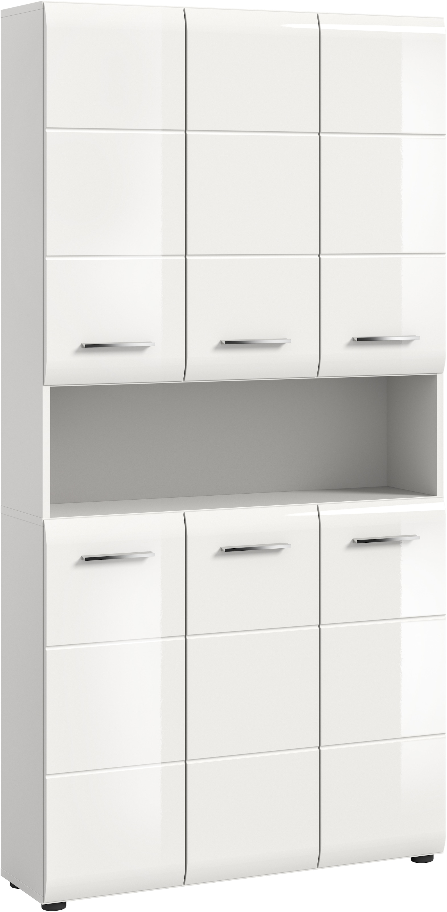 welltime Armoire de rangement 1 cuis tlg. Florenz, Mehrzweckschrank, Weiss Hochglanz Tiefzieh, 13 Fächer