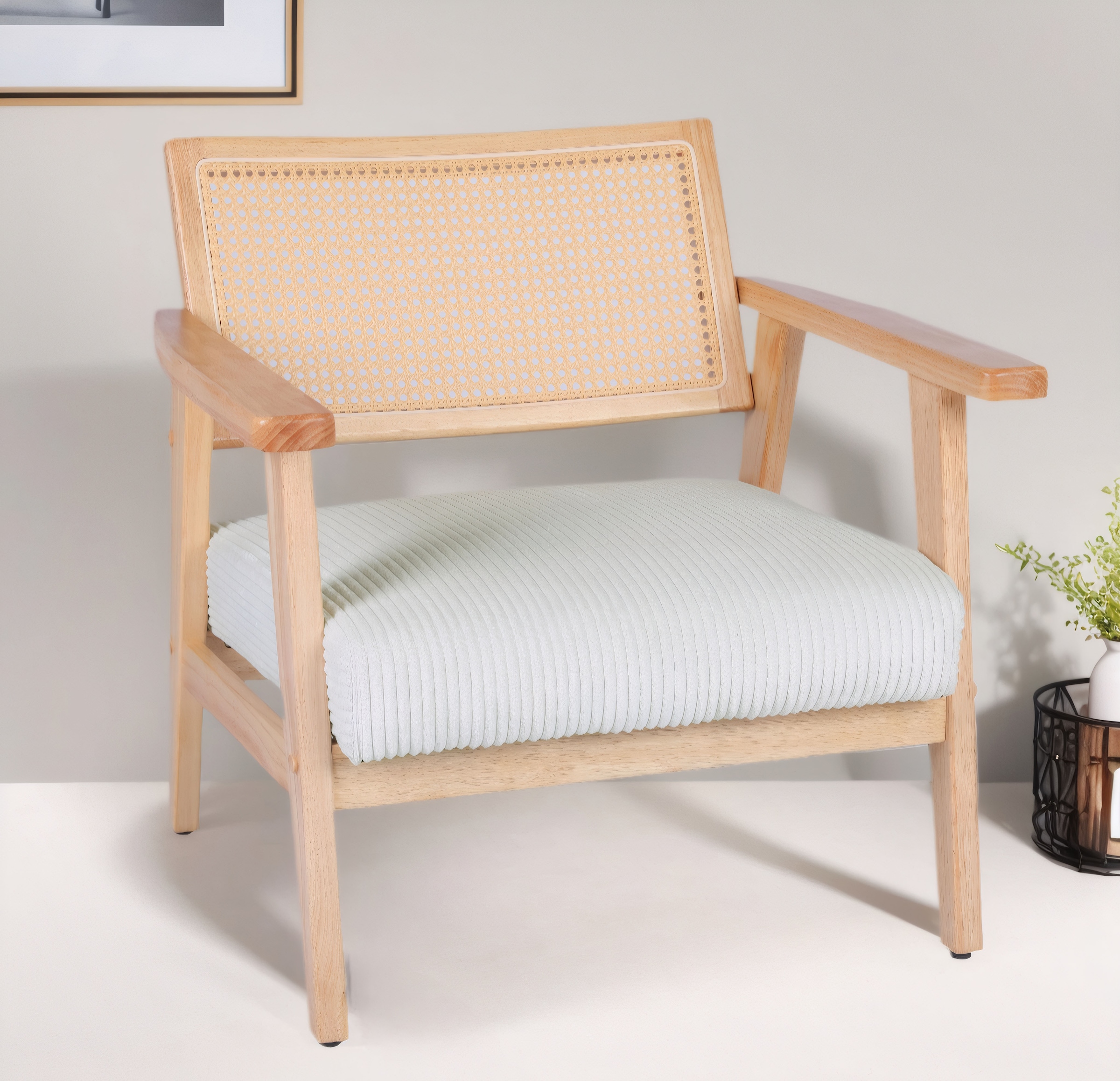 Home affaire Fauteuil lounge »VILLAINE« fauteuil individuel, fauteuil en rotin avec tressage viennois, velours côtelé, tissu tissé