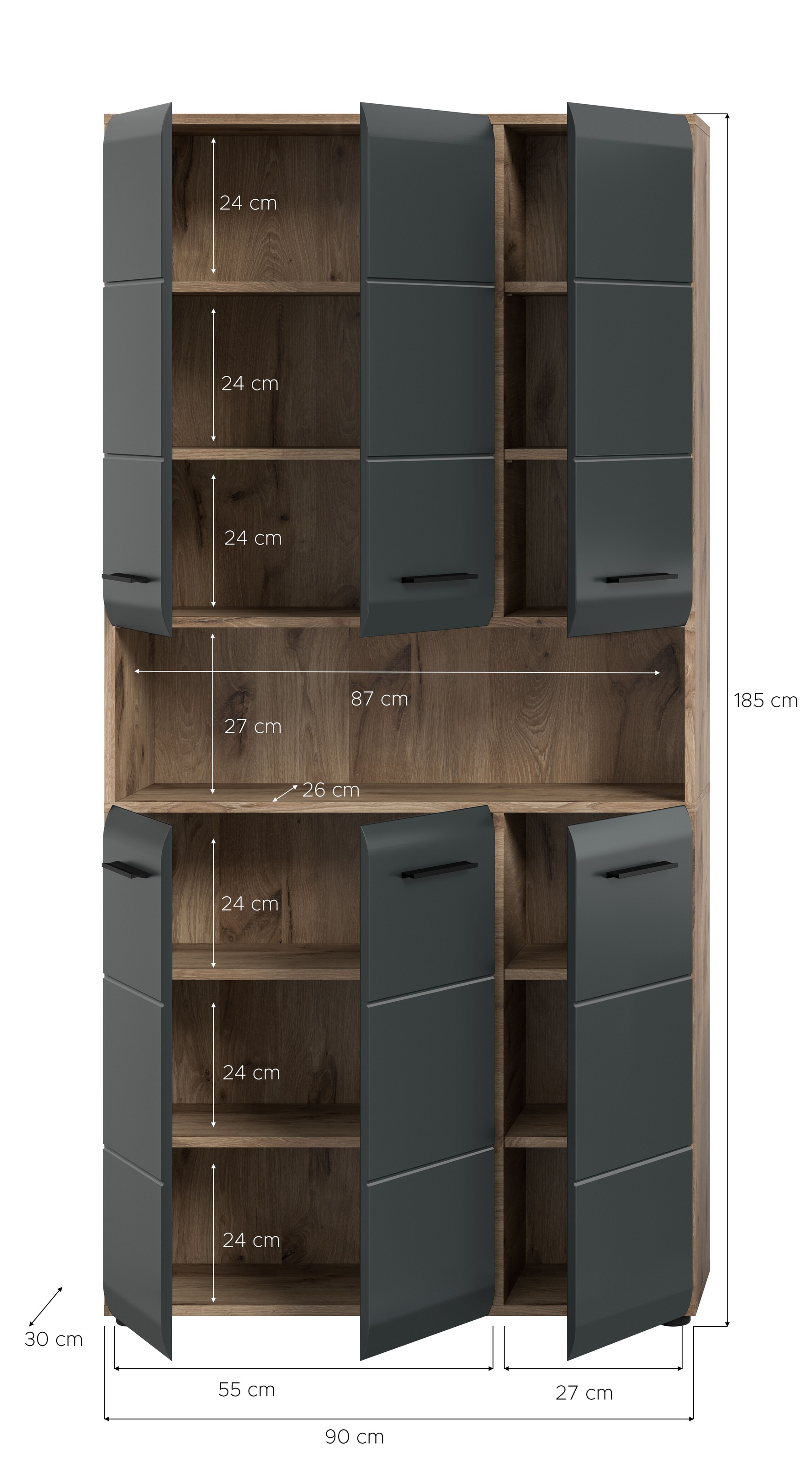 INOSIGN Armoire de rangement 1 cuis tlg. Florenz, Mehrzweckschrank Nox Oak NB, 90 cm breit