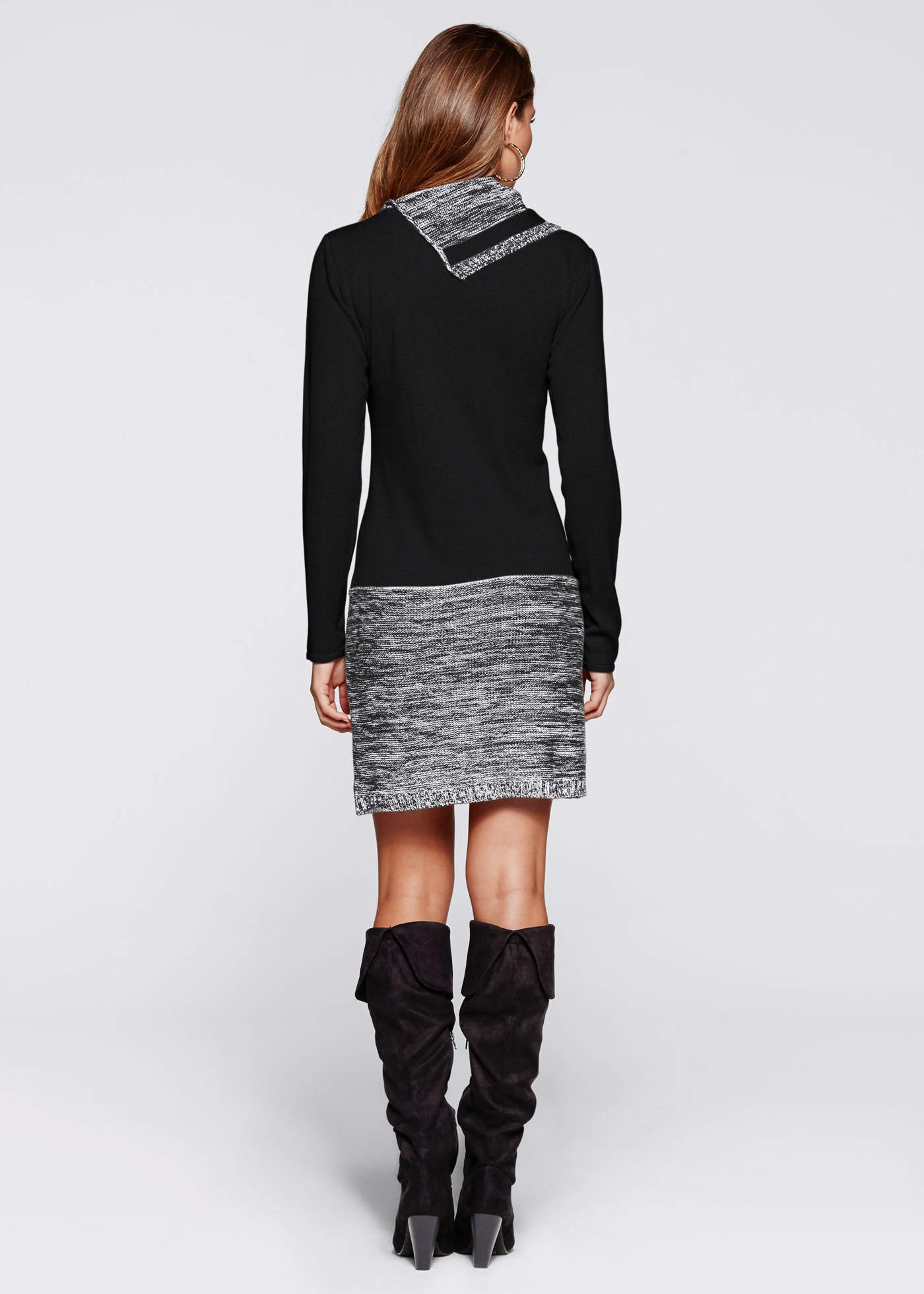 bonprix Robe en tricot Poches décoratives look bicolore, superbe col à revers