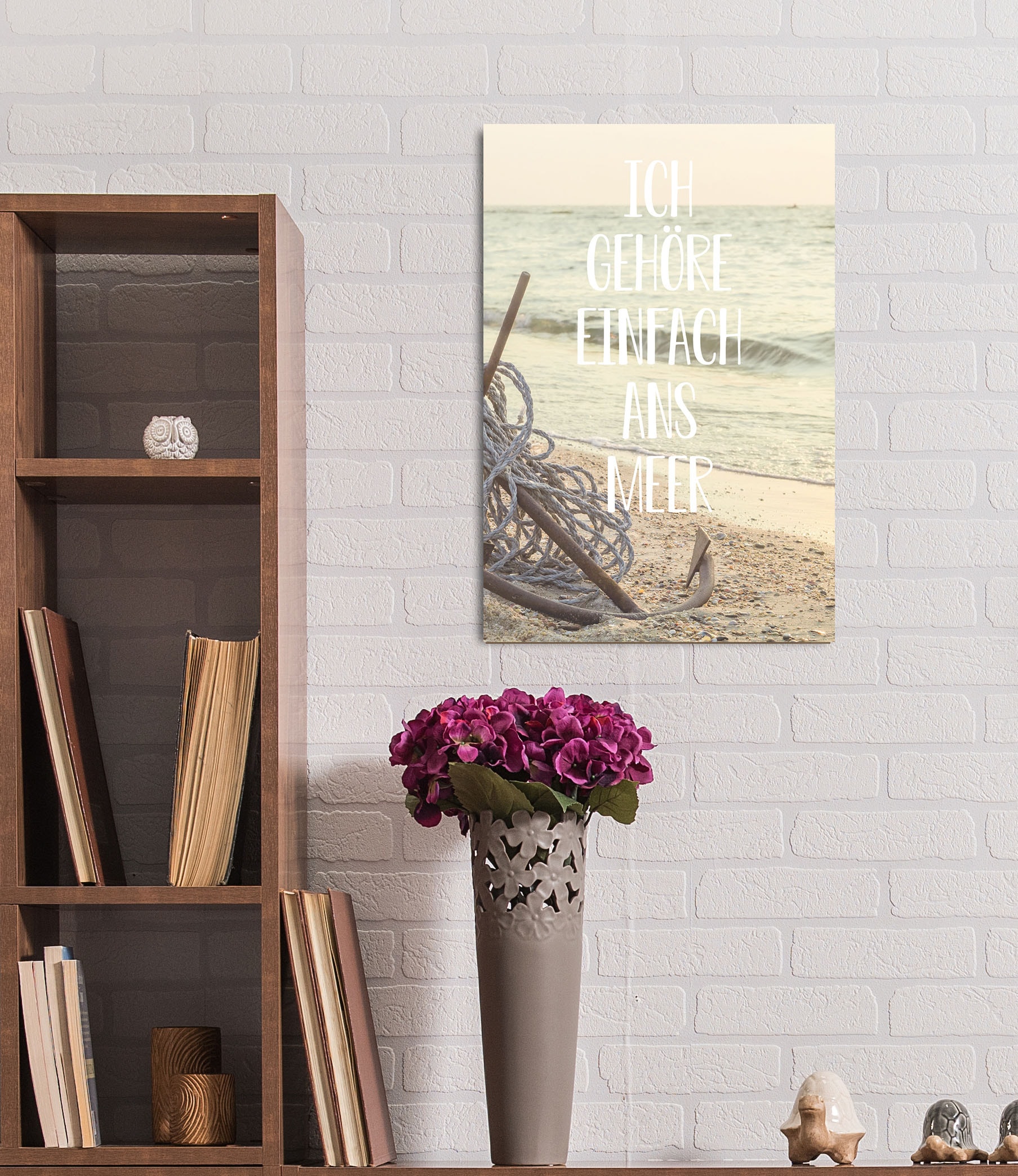 queence Metallbild »Meerliebe II« Anker | Meer | Schriftzug | Sprüche | Sprüche & Texte | Strand 1 Stk. tlg. Stahlschild, Blechschild, Sprüche, Texte, Fernweh, Sylt