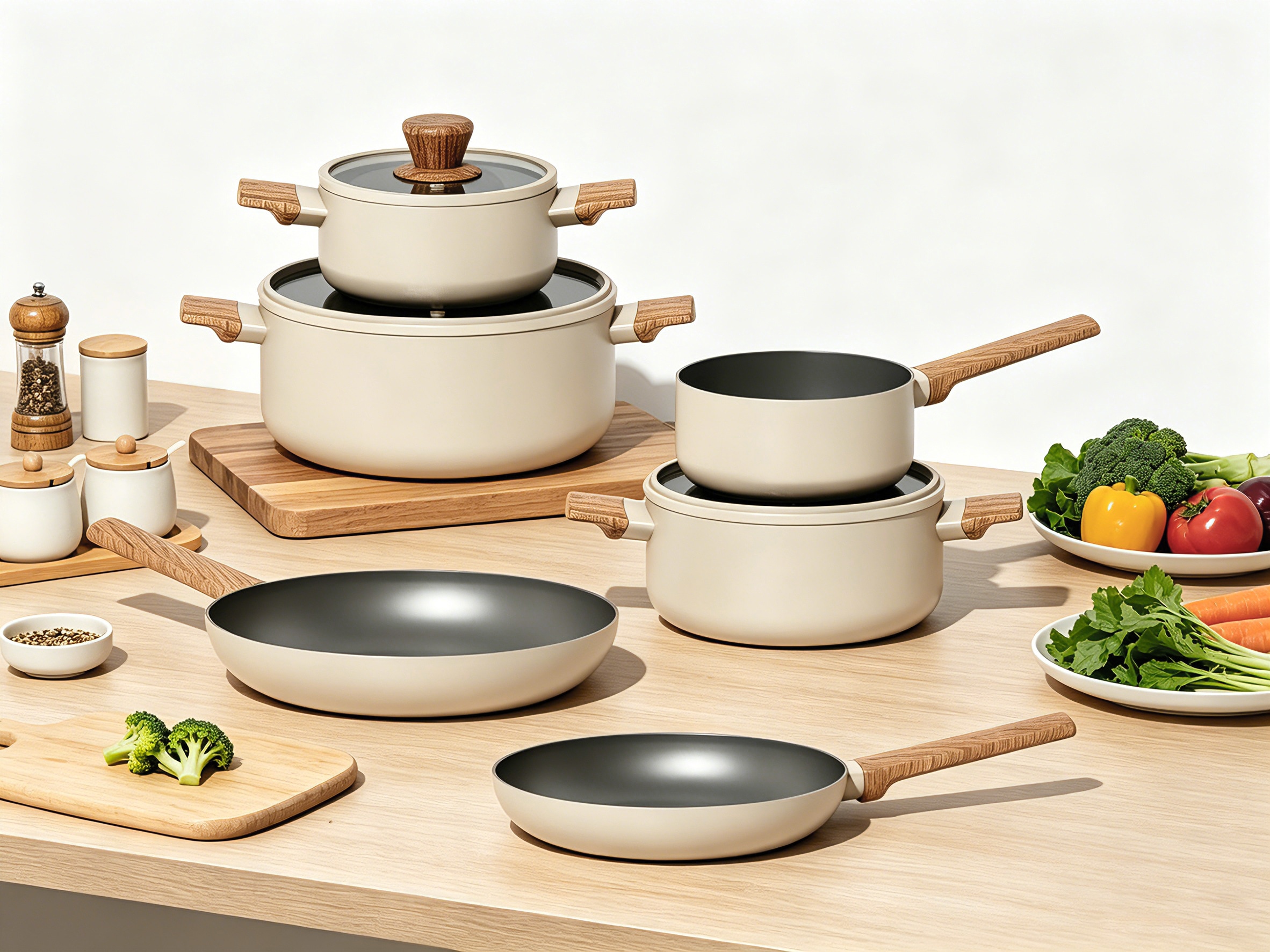 Hanseatic Topf-Set »ALU SCANDI, mit Antihaftbeschichtung« Set, Stielkasserolle 16 cm, Kochtopf 16/20/24 cm, Bratpfanne 24/28 cm, 9 tlg. Aluminium