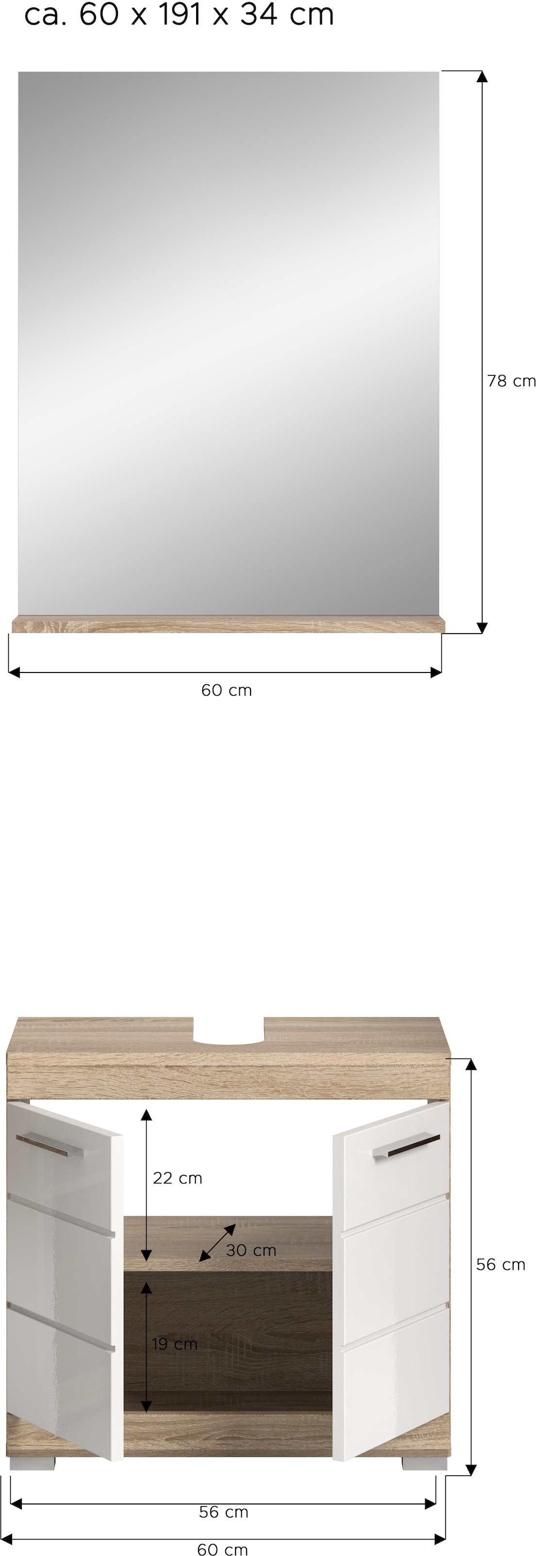 welltime Badmöbel-Set »Siena, 2 teilig, bestehend aus: Waschbeckenunterschrank, Spiegel« Set, TOPSELLER!, 2 Stk. tlg.