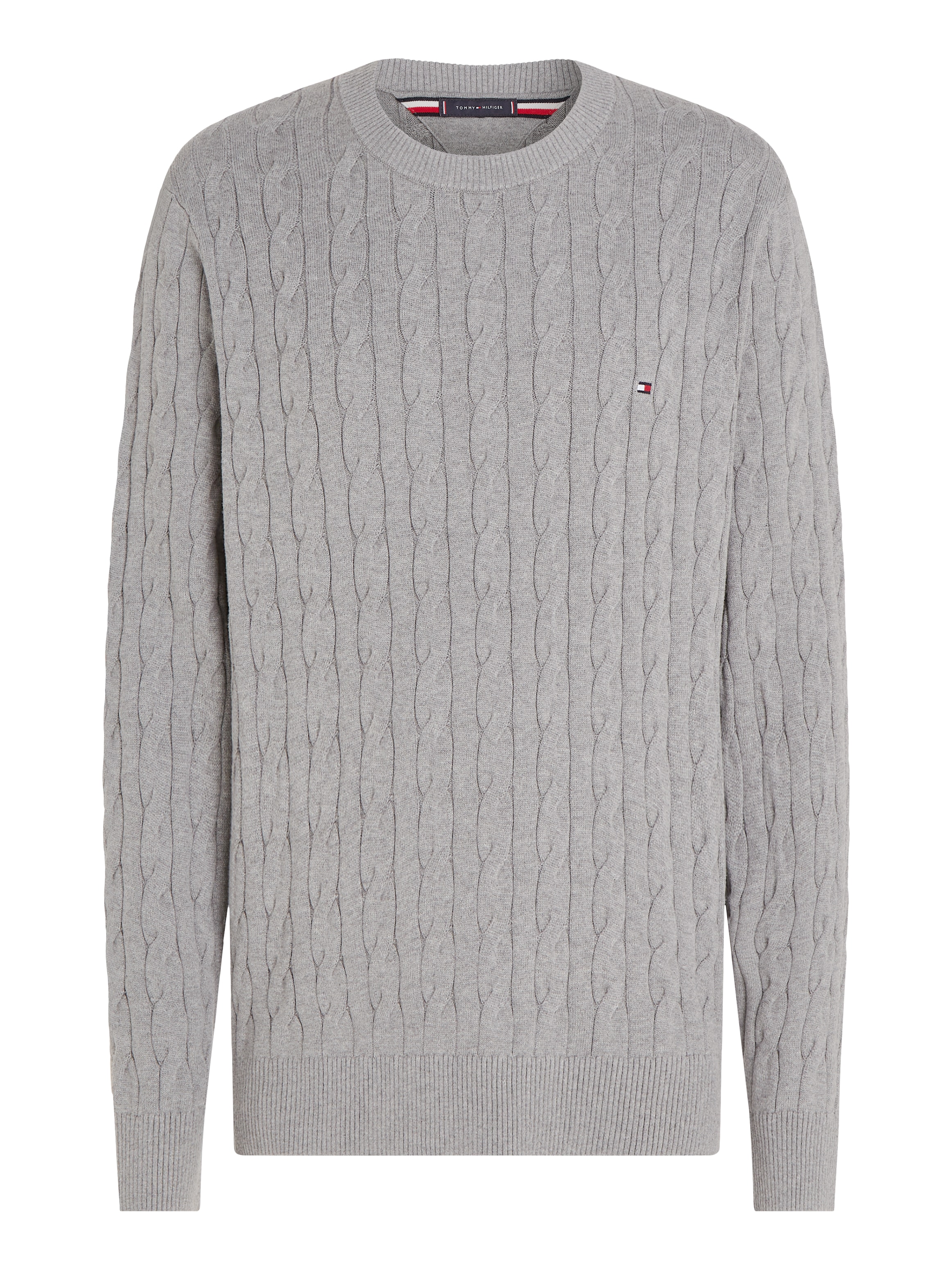 Tommy Hilfiger Pull en tricot »CLASSIC CABLE CREW NECK mit Strukturstrick und Flaglabel« unifarben, casual, regular fit, Baumwolle, Rundhals