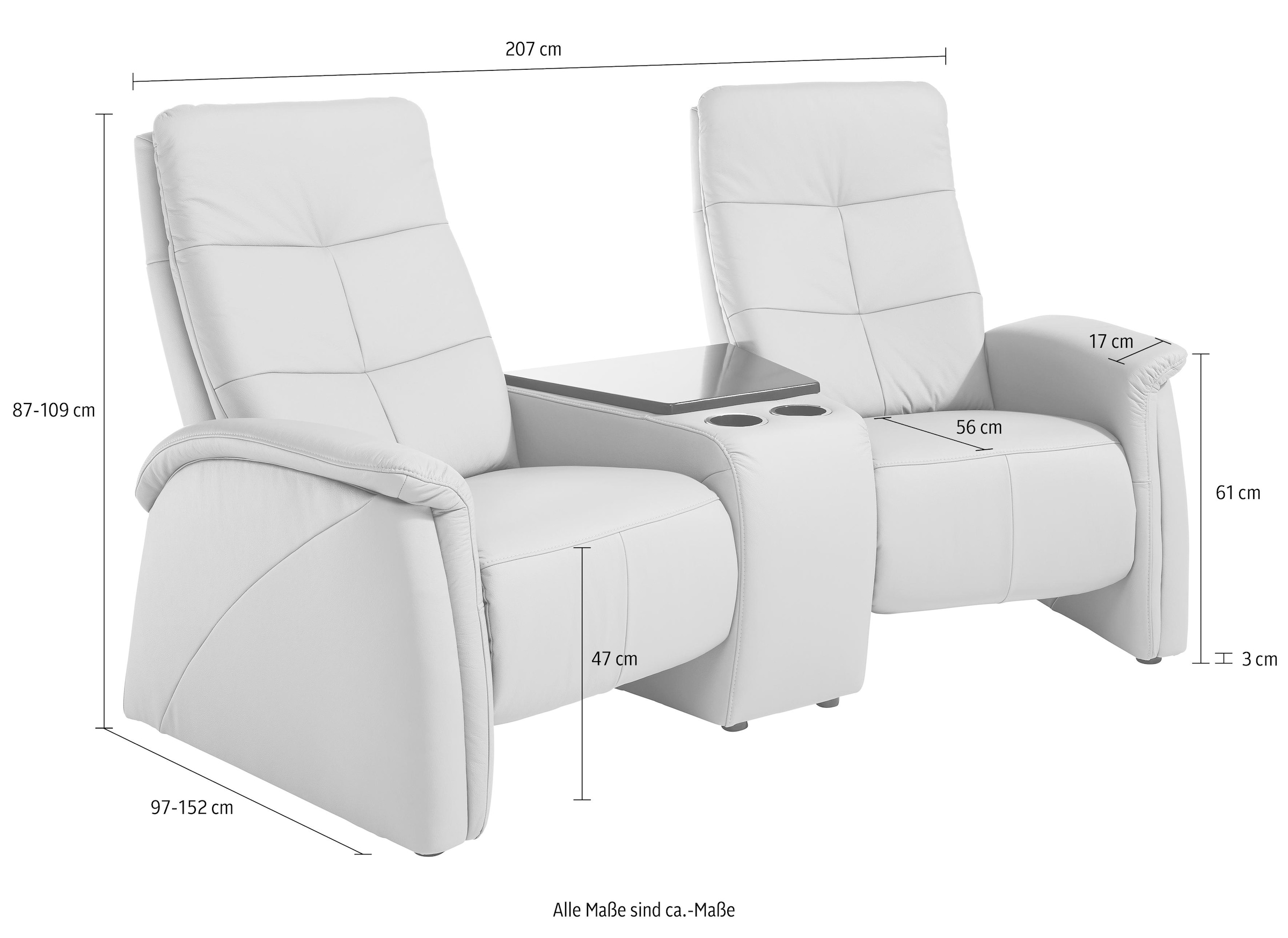 exxpo - sofa fashion 2-Sitzer »Tivoli, Kinosofa, bequem, mit Staufach, Relaxfunktion« mit Relaxfunktion, integrierter Tischablage und Stauraumfach