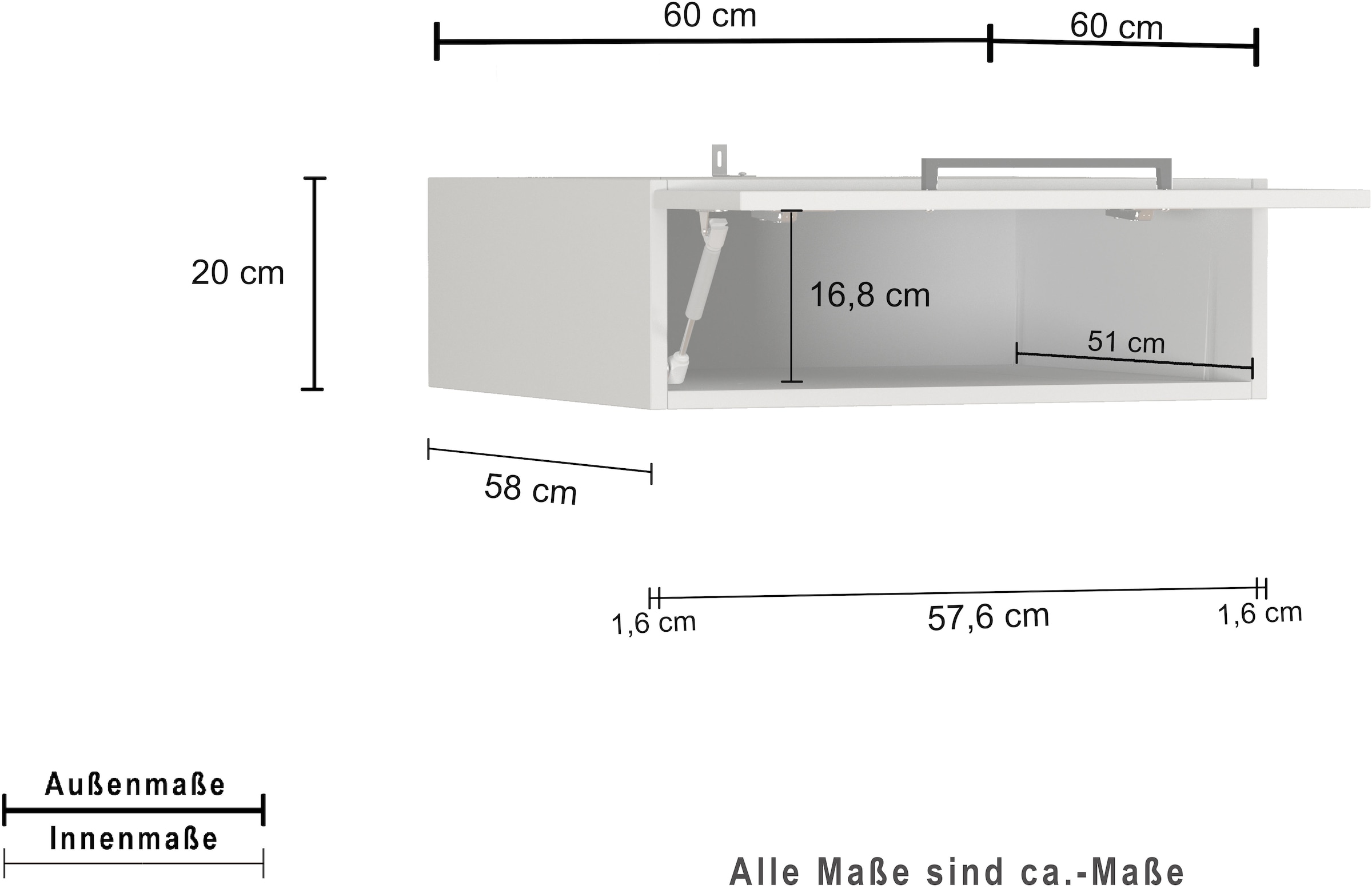 KOCHSTATION Armoire à poser »Luna, Hängeschrank, Küchenhängeschrank, Made in Italy« B/T/H: 60×60×20 cm, zusätzlicher Stauraum über der Arbeitsfläche