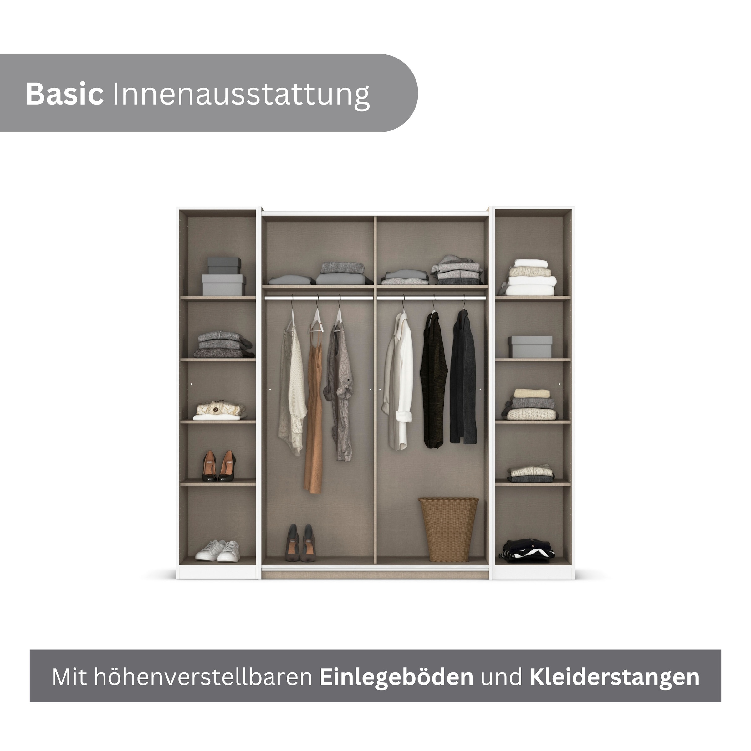 rauch Schwebetürenschrank »Kleiderschrank Drehtürenschrank Schrank Garderobe KRONACH« in 3 Ausstattungen BASIC/CLASSIC/PREMIUM, Breiten 225/268/311/354 cm,  mit Dreh- und Schwebetüren und vielen Einlegeböden MADE IN GERMANY
