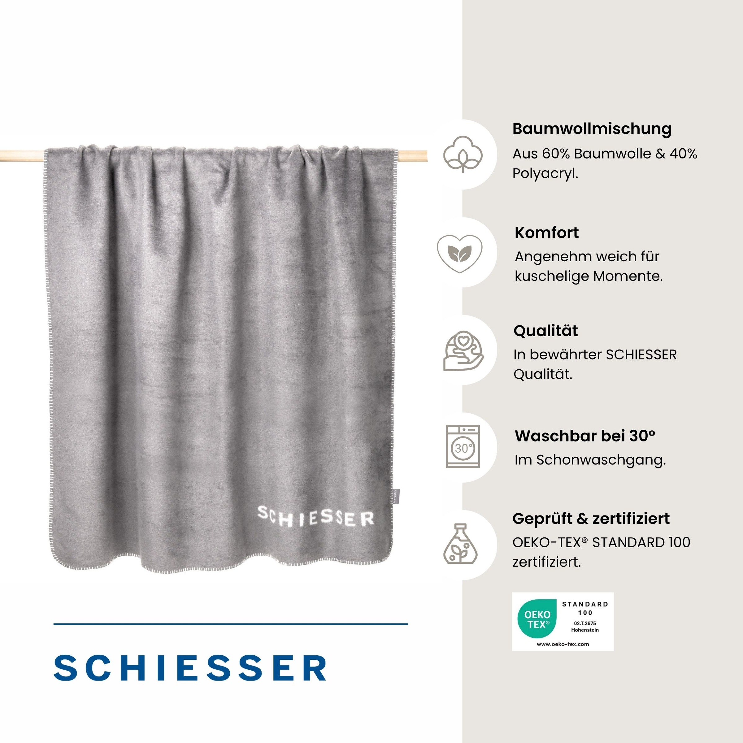 Schiesser Couverture d'intérieur »Kuscheldecke Klara in Wendeoptik - Baumwoll-Mix - warm und flauschig« OEKO-TEX® MADE IN GREEN