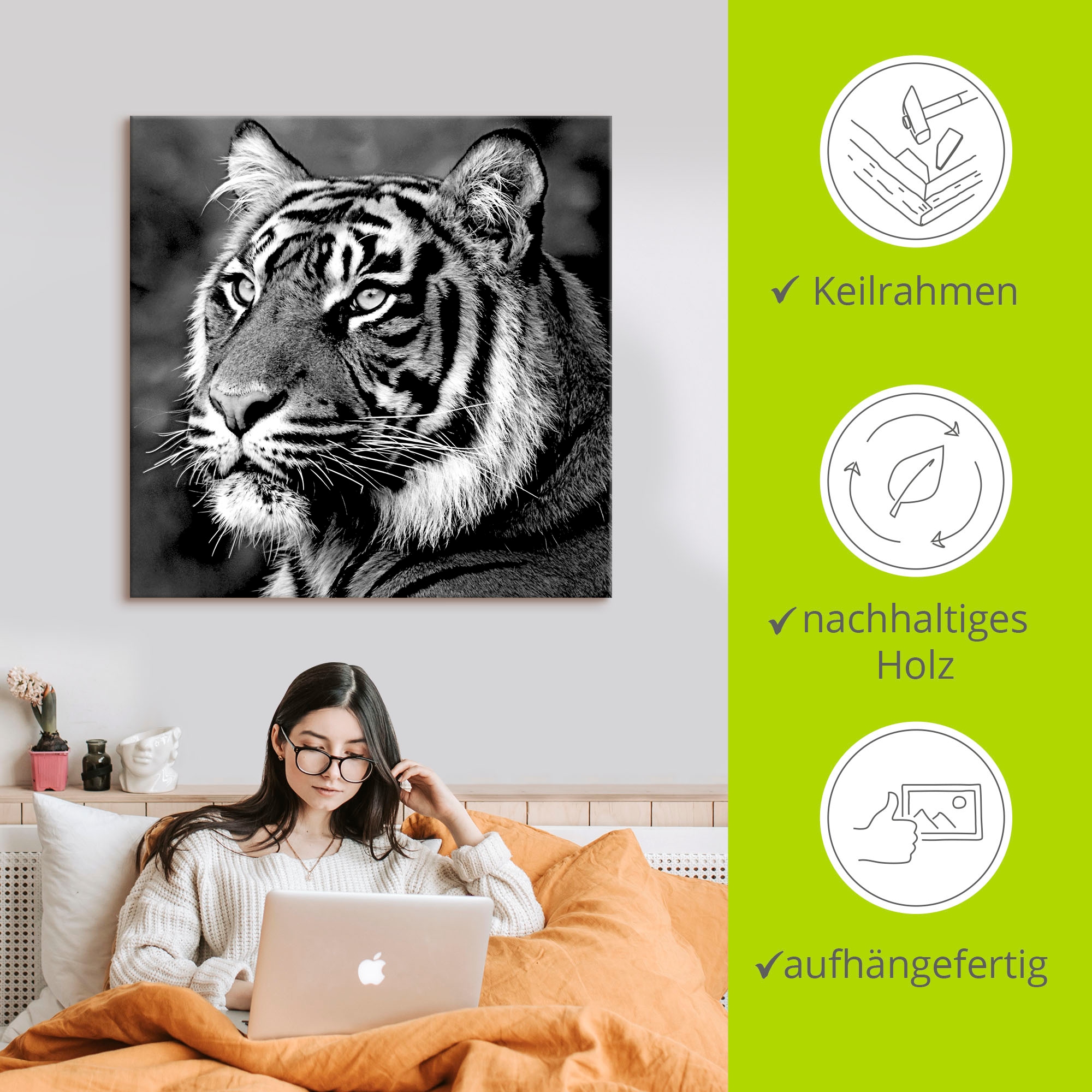 Artland Tableau sur toile »Tiger« 1 cuis tlg. auf Holzrahmen gespannt