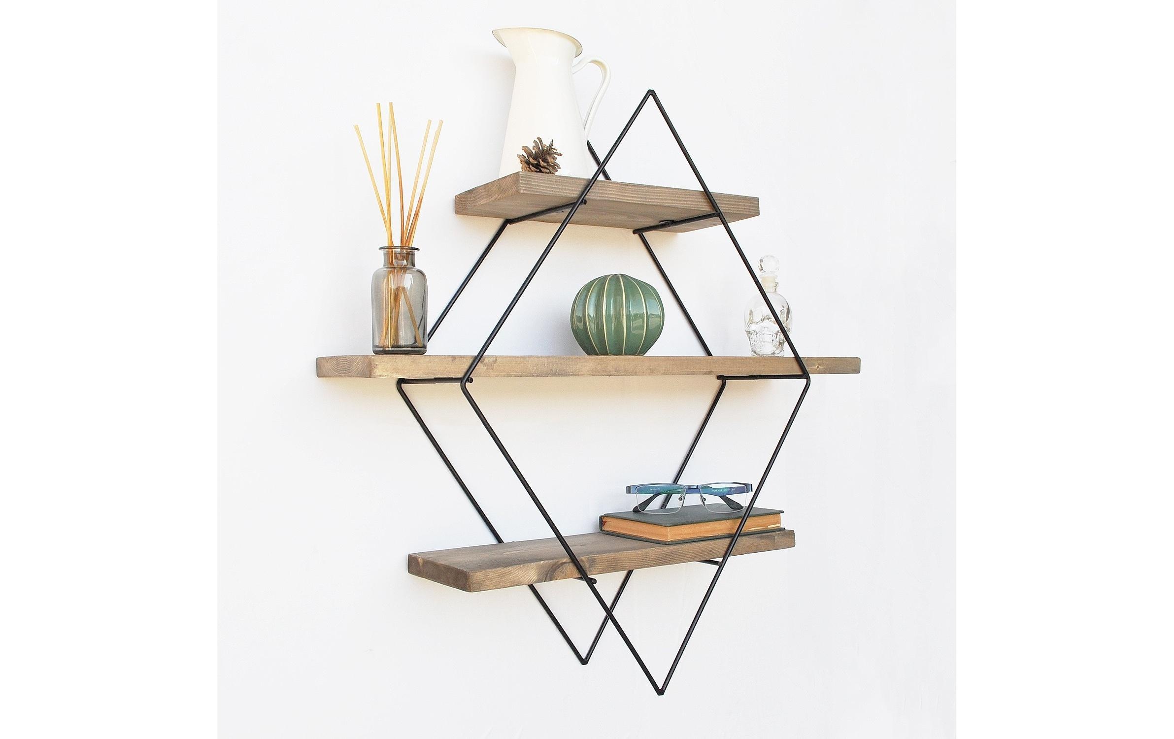 WOODY FASHION Wandregal »WR007 60 x 60 x 14 cm, Schwarz/Walnuss«