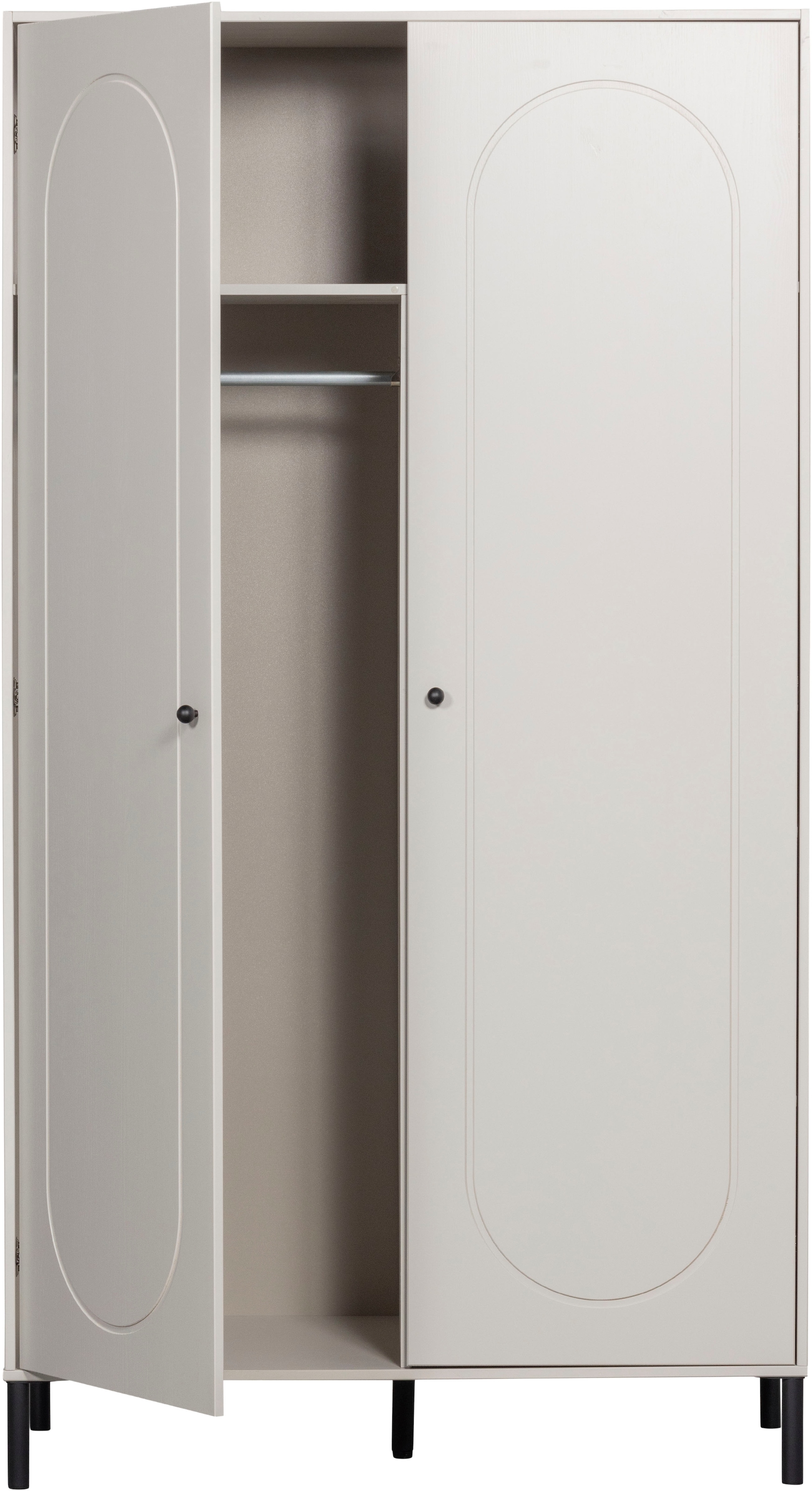WOOOD Armoire vestiaire »Xina mit geschliffener Oberfläche und HDF-Rückwand (2-türig)« FSC® pin massif, pied de 15 cm, zone suspendue et allongée