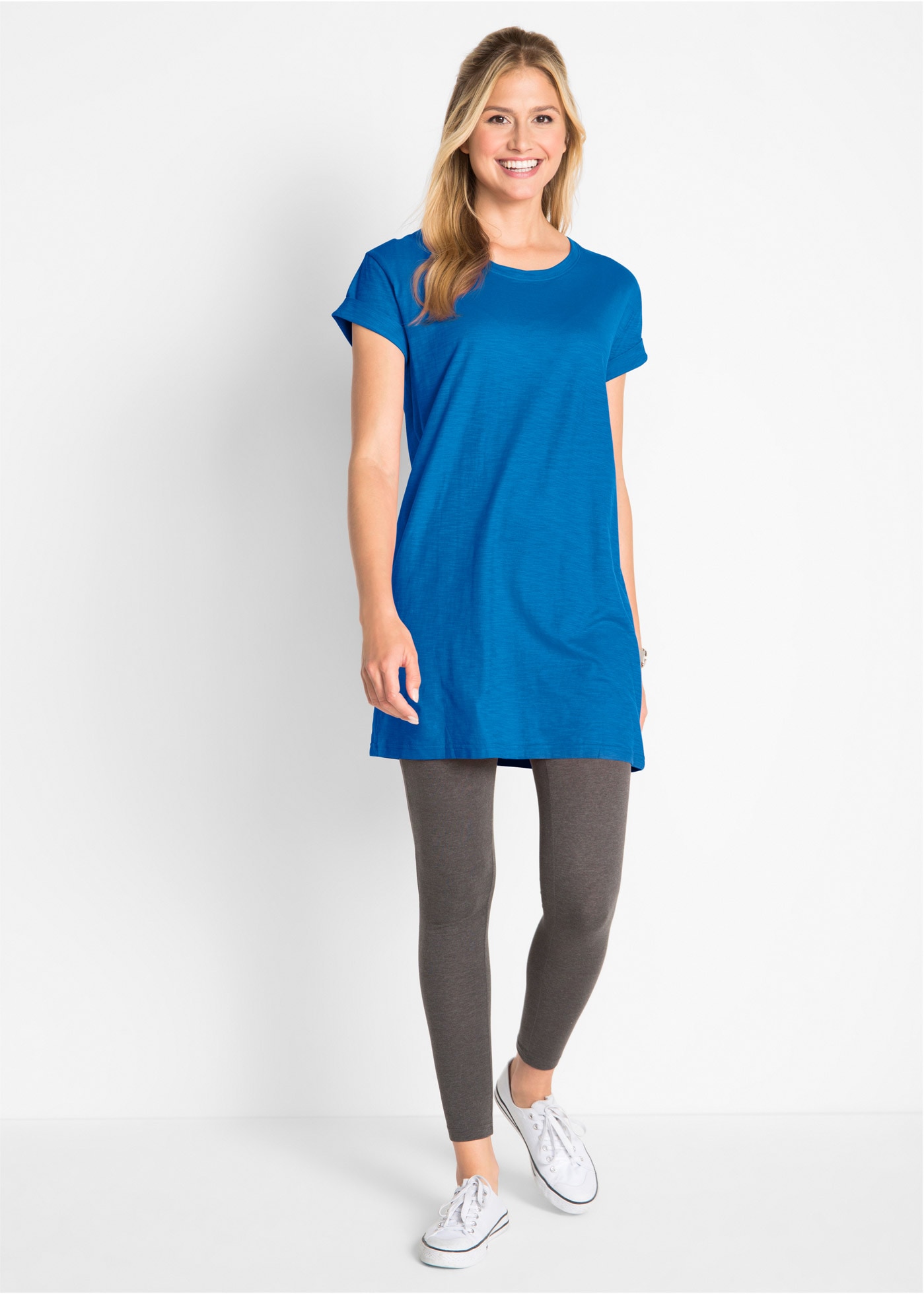 bonprix Longshirt 1 bequeme Passform, länger geschnittener Saum, aus reiner Baumwolle