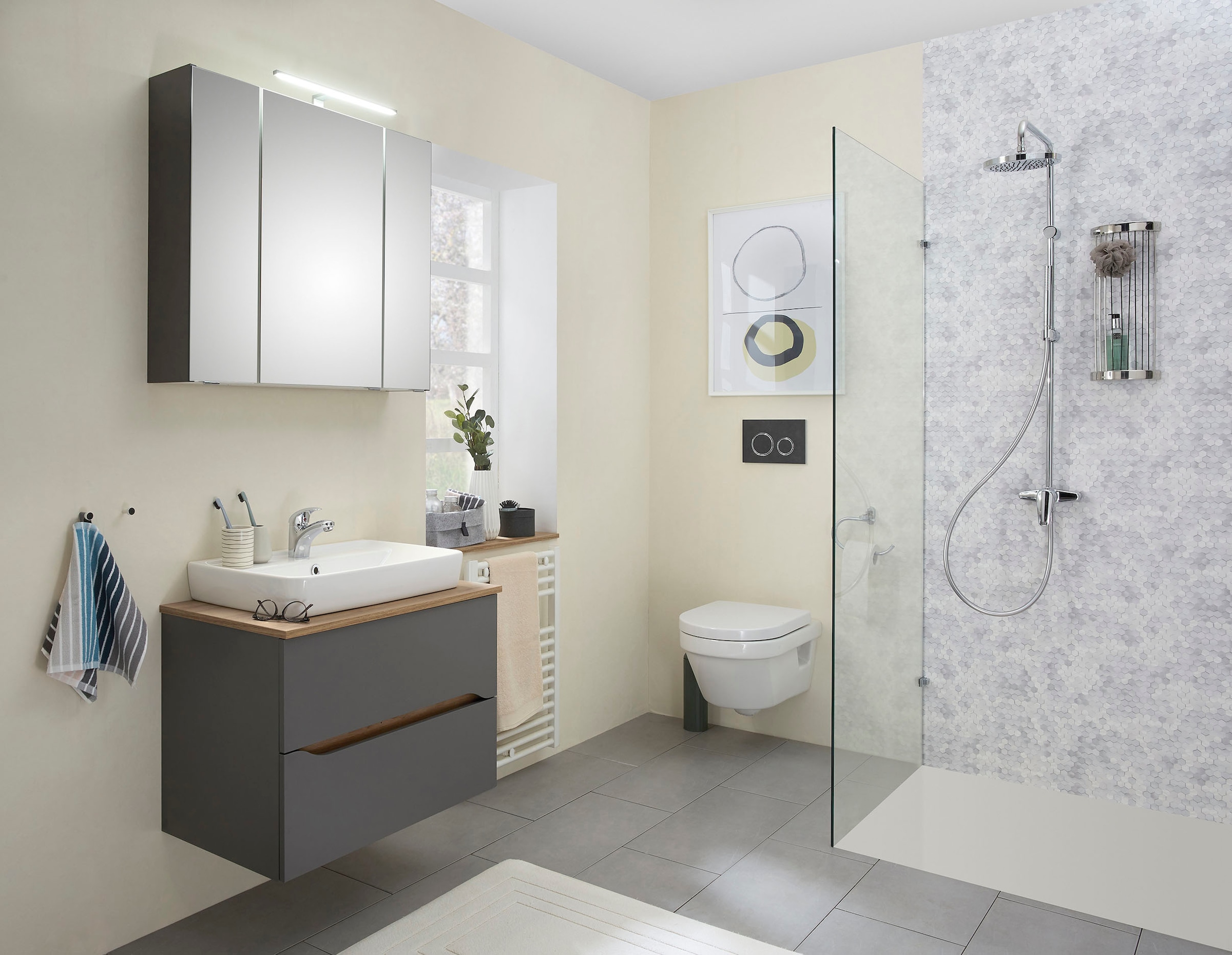 Saphir Ensemble de meubles de salle de bain »Quickset 2-teilig, Keramik-Aufsatzbecken mit LED-Spiegelschrank« 2 cuis tlg.